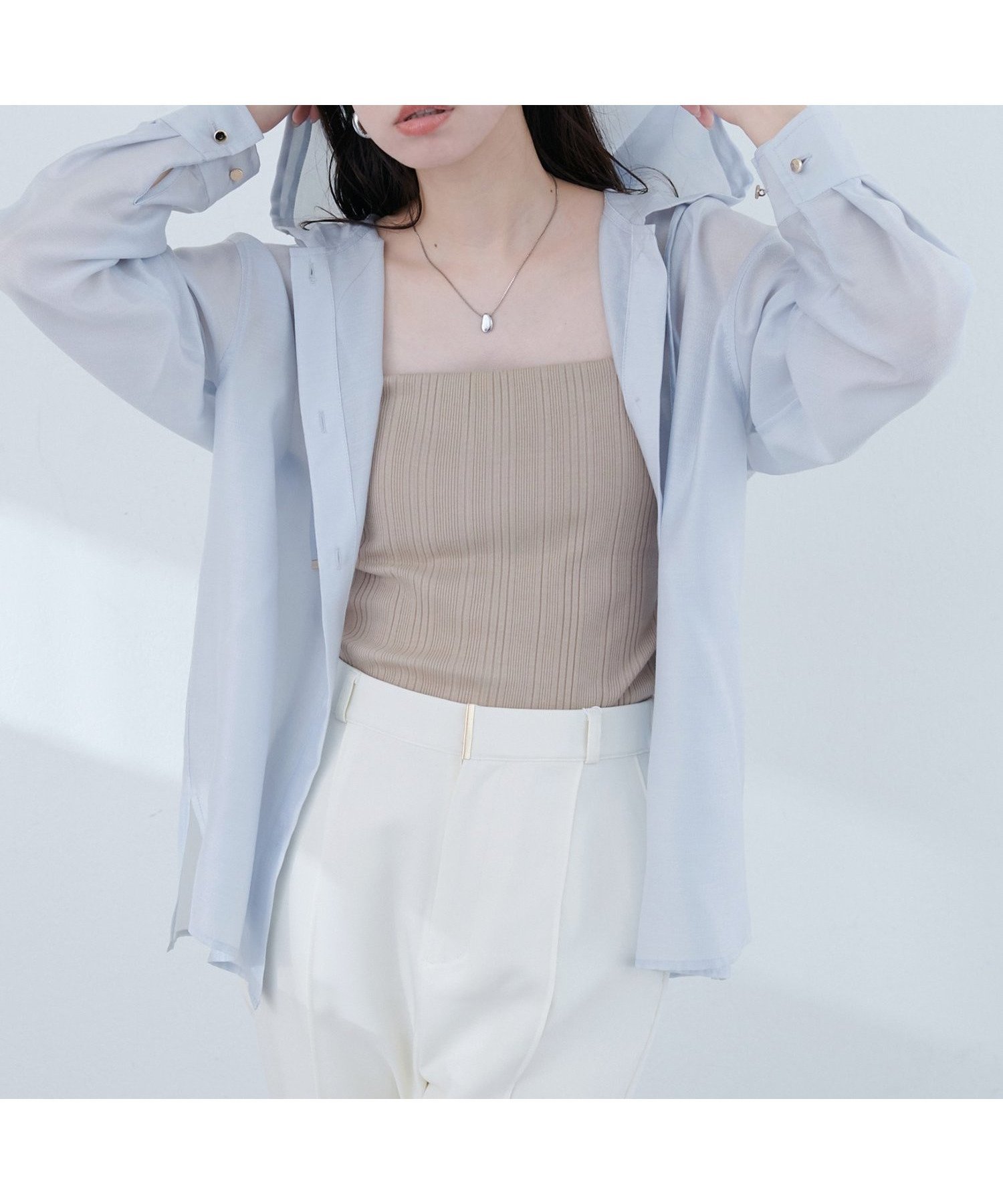 【ナチュラルクチュール/natural couture】の【sherbet line】接触冷感 フーデッド羽織シャツ インテリア・キッズ・メンズ・レディースファッション・服の通販 founy(ファニー) 　ファッション　Fashion　レディースファッション　Fashion for Women　トップス・カットソー　Cut & Sew Tops　シャツ・ブラウス・オフィスカジュアル　Elegant Blouses & Button-Ups　インナー　Innerwear　キャミソール　Camisole, Spaghetti Strap Top　シアー　Sheer, See-Through　トレンド　Trend, Trending Now　ポケット　Pocket, Pocket Detail　羽織　Haori, Light Jacket　夏　Summer　2025年　2025　2025春夏・S/S　Spring/Summer 2025 SS25　サックスブルー|ID: prp329100004603976 ipo3291000000033543817