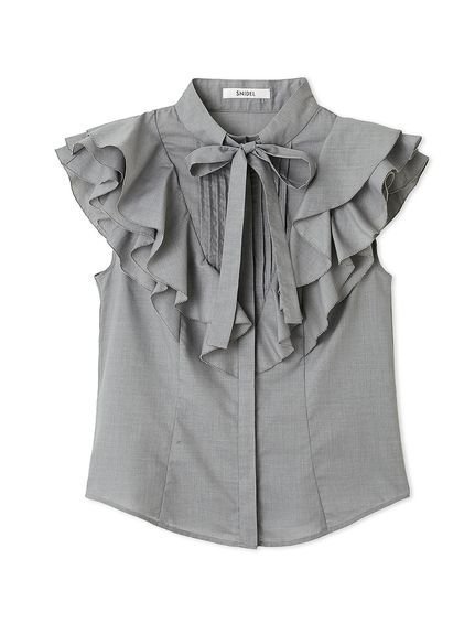 【スナイデル/SNIDEL】のフリルボウタイブラウス インテリア・キッズ・メンズ・レディースファッション・服の通販 founy(ファニー) 　ファッション　Fashion　レディースファッション　Fashion for Women　トップス・カットソー　Cut & Sew Tops　シャツ・ブラウス・オフィスカジュアル　Elegant Blouses & Button-Ups　おすすめ　Recommended / Our Picks　インナー　Innerwear　ウェーブ　Wavy Pattern　エレガント 上品　Elegant　キャミソール　Camisole, Spaghetti Strap Top　クラシック　Classic, Timeless Style　ストレート　Straight, Straight Cut　フリル　Frill, Ruffle　リボン　Ribbon, Bow　リュクス　Luxury, Elegant, High-End, Chic　GRY[006]|ID: prp329100004603992 ipo3291000000032754510