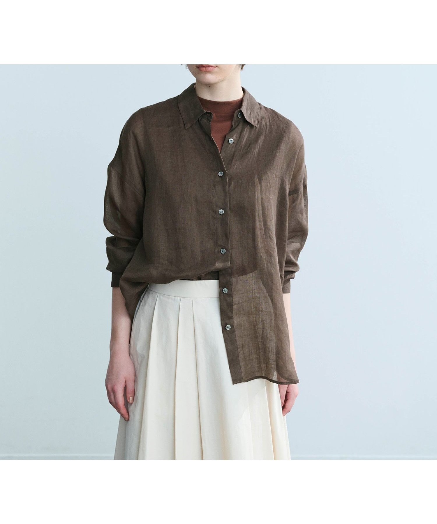 【ノーク/N.O.R.C】の麻シアーシャツ インテリア・キッズ・メンズ・レディースファッション・服の通販 founy(ファニー) 　ファッション　Fashion　レディースファッション　Fashion for Women　トップス・カットソー　Cut & Sew Tops　シャツ・ブラウス・オフィスカジュアル　Elegant Blouses & Button-Ups　おすすめ　Recommended / Our Picks　キャミソール　Camisole, Spaghetti Strap Top　タンク　Tank Top, Sleeveless Top　ドロップ　Drop Shoulder, Dropped Style　ブラウン|ID: prp329100004603997 ipo3291000000032754599