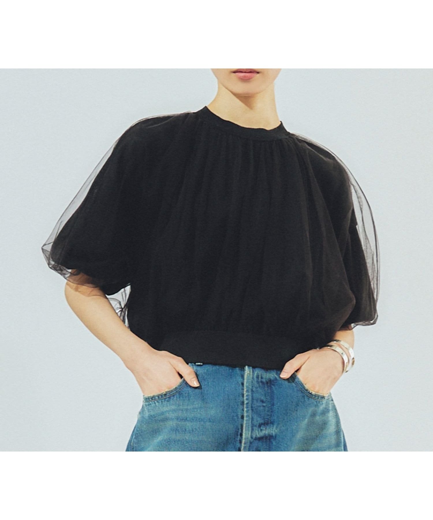 【カレンソロジー/Curensology】のチュールニットプルオーバー インテリア・キッズ・メンズ・レディースファッション・服の通販 founy(ファニー) 　ファッション　Fashion　レディースファッション　Fashion for Women　トップス・カットソー　Cut & Sew Tops　ニット　Knit Tops & Sweaters　カジュアルプルオーバー・ニットトップス　Pullovers & Knit Tops / Casual Pullovers　エレガント 上品　Elegant　ギャザー　Gathered, Ruffled　サマー　Summer, Summer Style　チュール　Tulip, Tulip Motif　ドッキング　Docking, Mixed Material　ブラック09|ID: prp329100004604017 ipo3291000000032754862