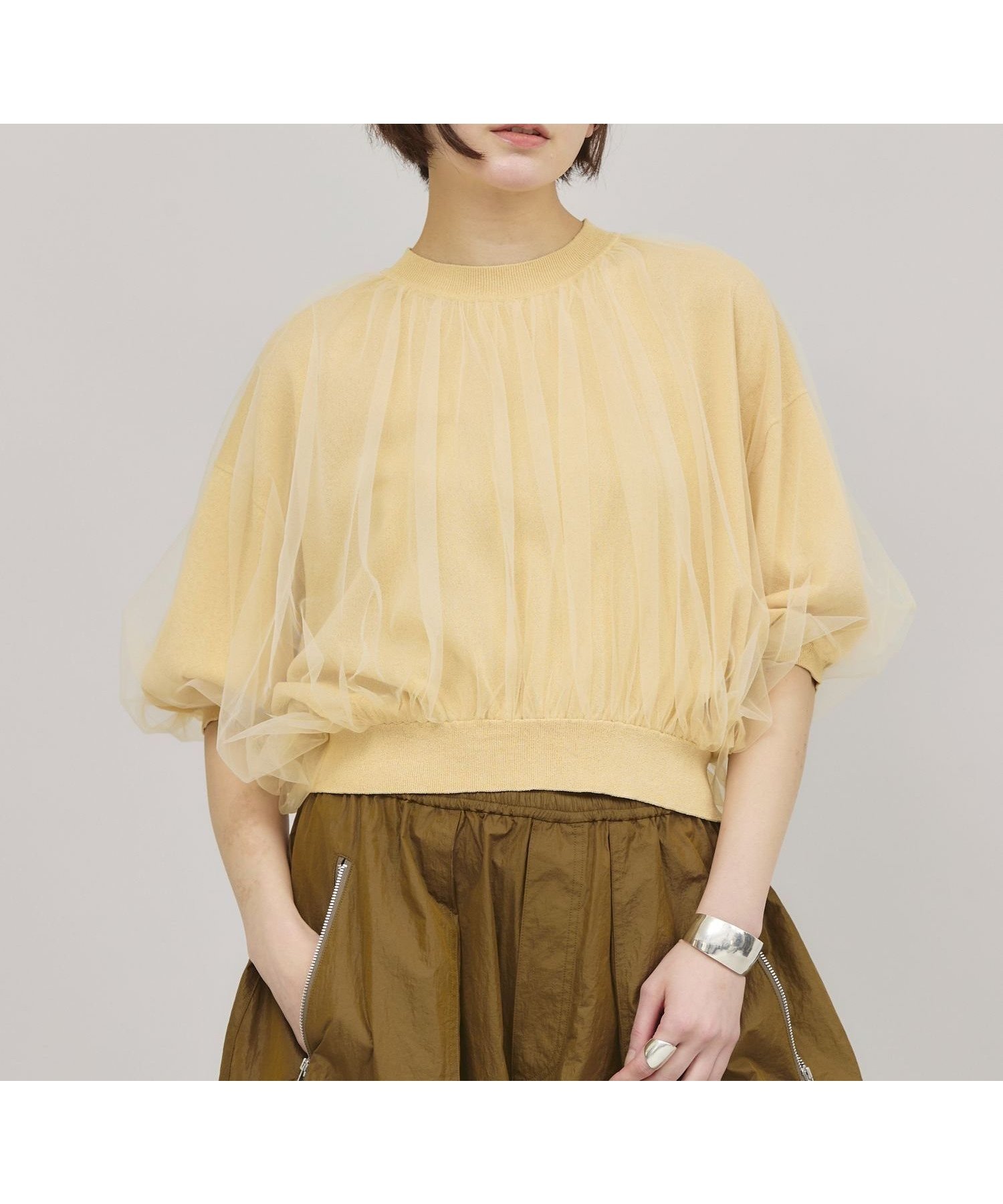【カレンソロジー/Curensology】のチュールニットプルオーバー インテリア・キッズ・メンズ・レディースファッション・服の通販 founy(ファニー) 　ファッション　Fashion　レディースファッション　Fashion for Women　トップス・カットソー　Cut & Sew Tops　ニット　Knit Tops & Sweaters　カジュアルプルオーバー・ニットトップス　Pullovers & Knit Tops / Casual Pullovers　エレガント 上品　Elegant　ギャザー　Gathered, Ruffled　サマー　Summer, Summer Style　チュール　Tulip, Tulip Motif　ドッキング　Docking, Mixed Material　クリーム62|ID: prp329100004604017 ipo3291000000032754863