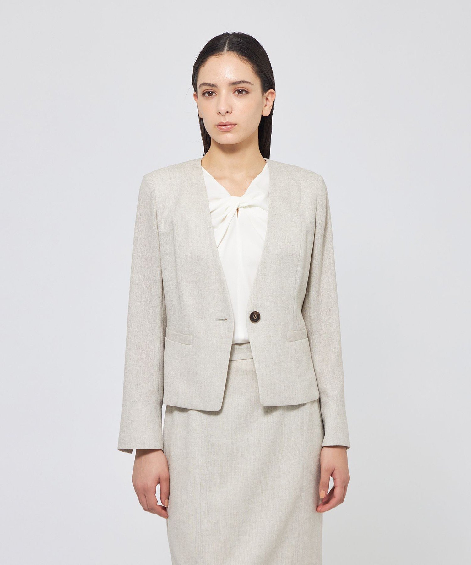 【エポカ/EPOCA】のスラブストレッチ ノーカラージャケット インテリア・キッズ・メンズ・レディースファッション・服の通販 founy(ファニー) 　ファッション　Fashion　レディースファッション　Fashion for Women　アウター　Coat / Outerwear Collection　レディースジャケット・軽アウター　Jackets　ノーカラージャケット / シンプル上品コーデ　Collarless Jackets　おすすめ　Recommended / Our Picks　エレガント 上品　Elegant　カーディガン　Cardigan, Knitwear　ジャケット　Jacket, Outerwear　ストレッチ　Stretch, Stretchy Fabric　セットアップ　Set-Up, Coordinated Outfit　タイトスカート　Pencil Skirt, Tight Skirt　パープル　Purple, Violet　夏　Summer　春　Spring　秋　Autumn　ベージュ|ID: prp329100004604075 ipo3291000000032755607