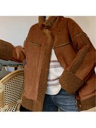 【ジュノア/JUNOAH】の配色ボアパイピングムートンジャケット ブラウン|ID: prp329100004604086 ipo3291000000032755707