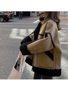 【ジュノア/JUNOAH】の配色ボアパイピングムートンジャケット モカ|ID: prp329100004604086 ipo3291000000032755710