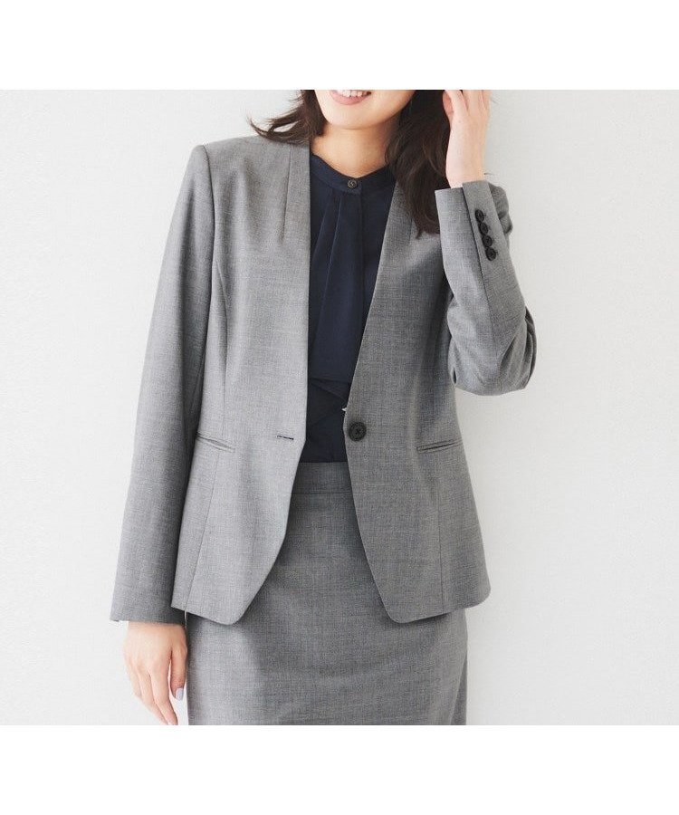 【アンタイトル/UNTITLED】の【通勤スーツ】ウーステッド カラーレスジャケット 人気、トレンドファッション・服の通販 founy(ファニー) 　ファッション　Fashion　レディースファッション　Fashion for Women　アウター　Coat / Outerwear Collection　レディースジャケット・軽アウター　Jackets　スーツ　Business Suits & Workwear　スーツジャケット・オフィスブレザー　Suit Jackets / Blazers　ジャケット　Jacket, Outerwear　スタイリッシュ　Stylish, Fashionable　ストライプ　Stripe, Striped Pattern　ストレッチ　Stretch, Stretchy Fabric　スーツ　Suit, Formalwear　セットアップ　Set-Up, Coordinated Outfit　ポケット　Pocket, Pocket Detail　エレガント 上品　Elegant　定番　Standard, Basic Item　ビジネス 仕事 通勤　Business / Work / Commuting　 other-1|ID: prp329100004604091 ipo3291000000032755794