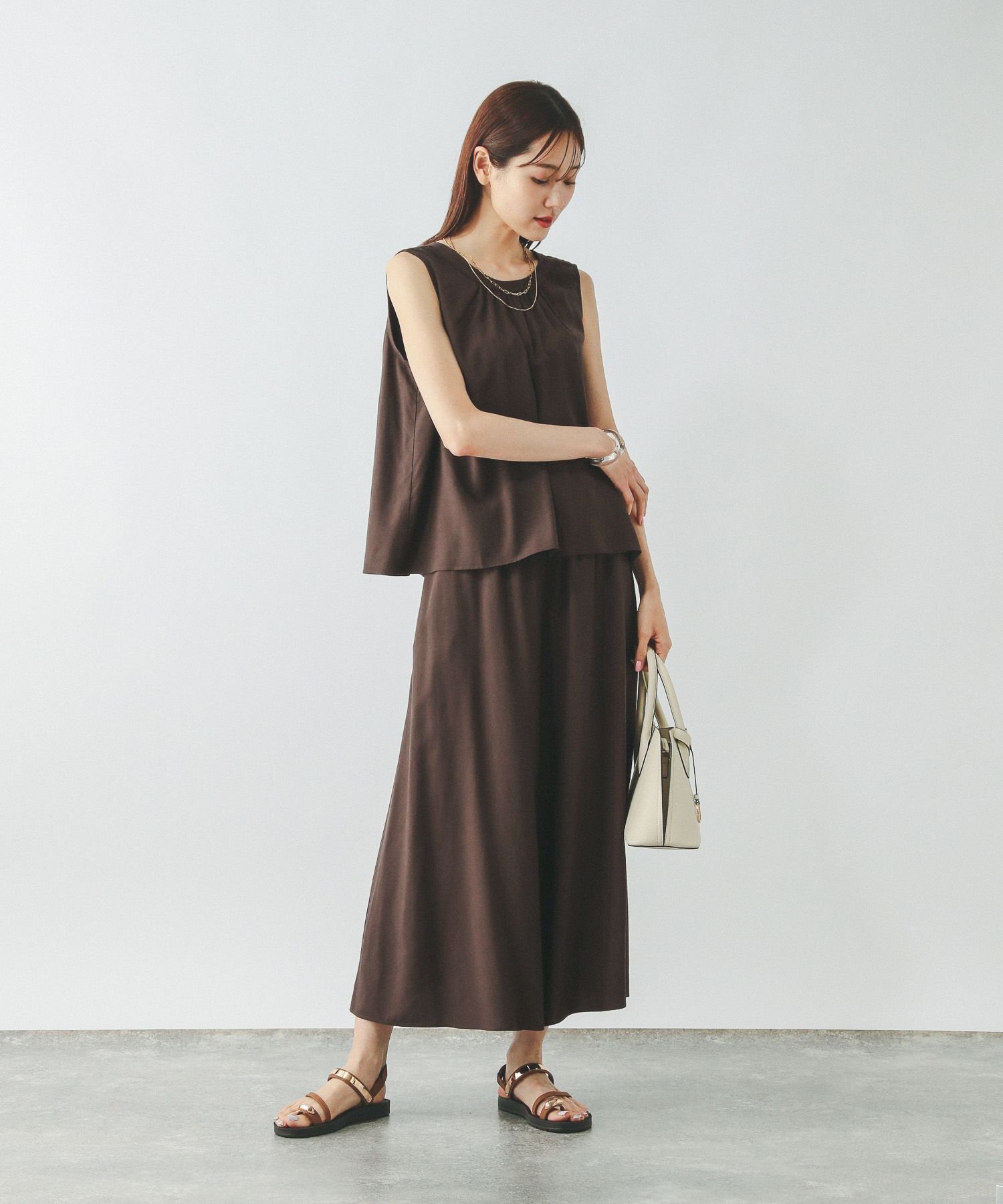 【グローバルワーク/GLOBAL WORK】のさらさらリラックスSET UP/575232 インテリア・キッズ・メンズ・レディースファッション・服の通販 founy(ファニー) 　ファッション　Fashion　レディースファッション　Fashion for Women　セットアップ　Set-Up, Coordinated Outfit　ダブル　Double, Double-Breasted　フロント　Front, Front Design　ボトム　Bottoms, Lower Wear　リボン　Ribbon, Bow　リラックス　Relax, Relaxed Fit　ブラウン×ブラウン58|ID: prp329100004604209 ipo3291000000033674669