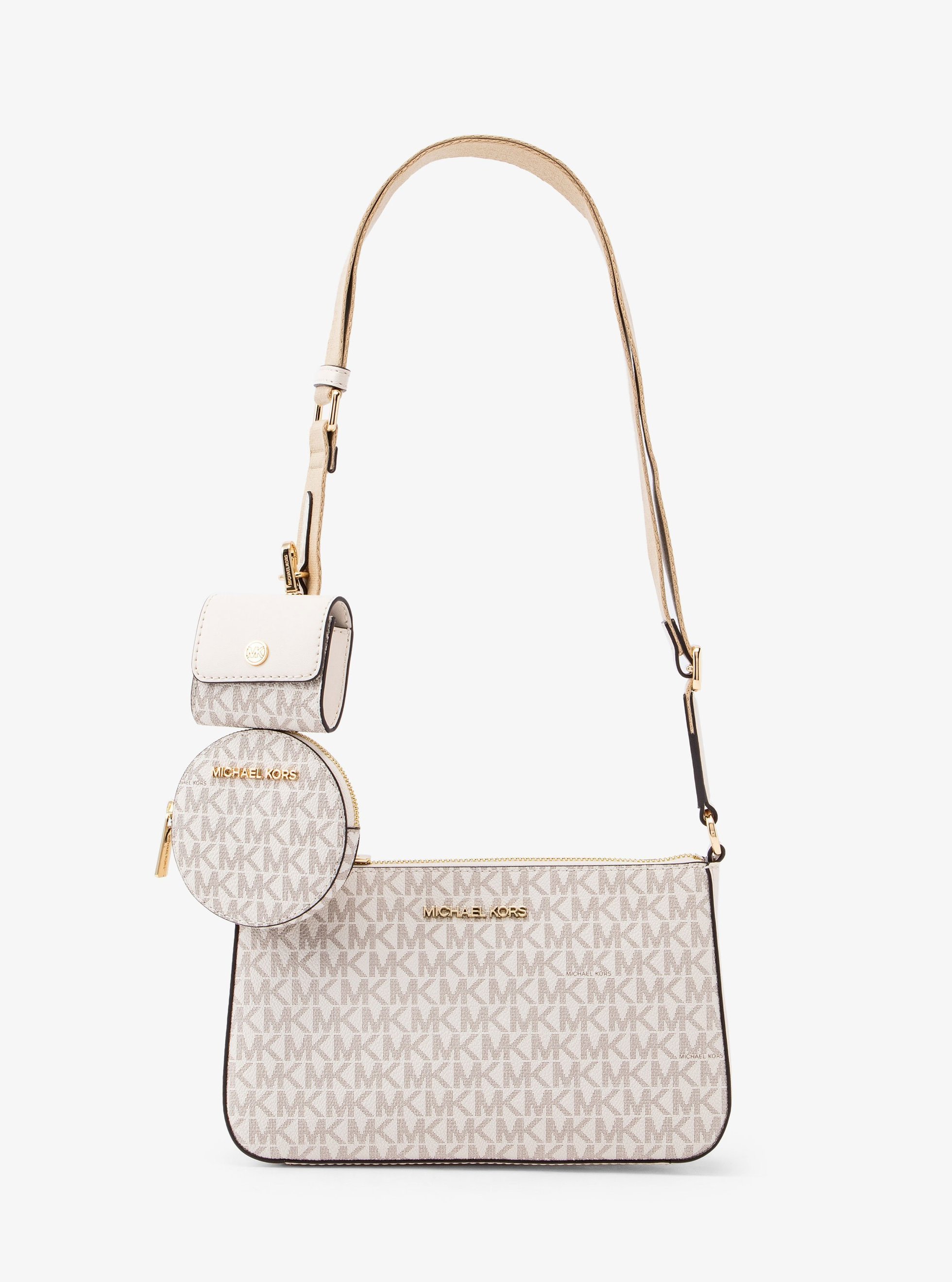 【マイケルコース/MICHAEL KORS】のJET SET TRAVEL クロスボディ スモール - MKシグネチャー W/ テックアクセサリー マイケルコース インテリア・キッズ・メンズ・レディースファッション・服の通販 founy(ファニー) 　ファッション　Fashion　レディースファッション　Fashion for Women　旅行　Travel　アクセサリー　Fashion Accessories　コレクション　Collection, Seasonal Line　ショルダー　Shoulder, Shoulder Strap　ドロップ　Drop Shoulder, Dropped Style　ラグジュアリー　Luxury, Elegant　BEIGE|ID: prp329100004604241 ipo3291000000033468853