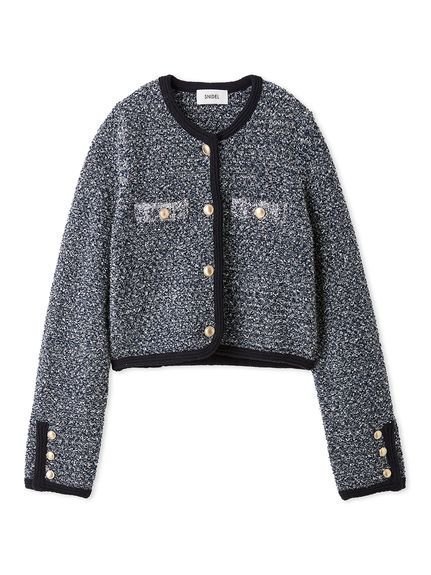 【スナイデル/SNIDEL】のツイードニットカーディガン インテリア・キッズ・メンズ・レディースファッション・服の通販 founy(ファニー) 　ファッション　Fashion　レディースファッション　Fashion for Women　トップス・カットソー　Cut & Sew Tops　ニット　Knit Tops & Sweaters　カーディガン・羽織り　Layered Style Cardigans　カットソー　Cut and Sewn Top　カーディガン　Cardigan, Knitwear　キャミソール　Camisole, Spaghetti Strap Top　シルバー　Silver, Metallic Silver　ジャケット　Jacket, Outerwear　ツイード　Twill, Twill Weave　フロント　Front, Front Design　ポケット　Pocket, Pocket Detail　メタル　Metal, Metal Parts　エレガント 上品　Elegant　NVY[089]|ID: prp329100004604244 ipo3291000000032759698
