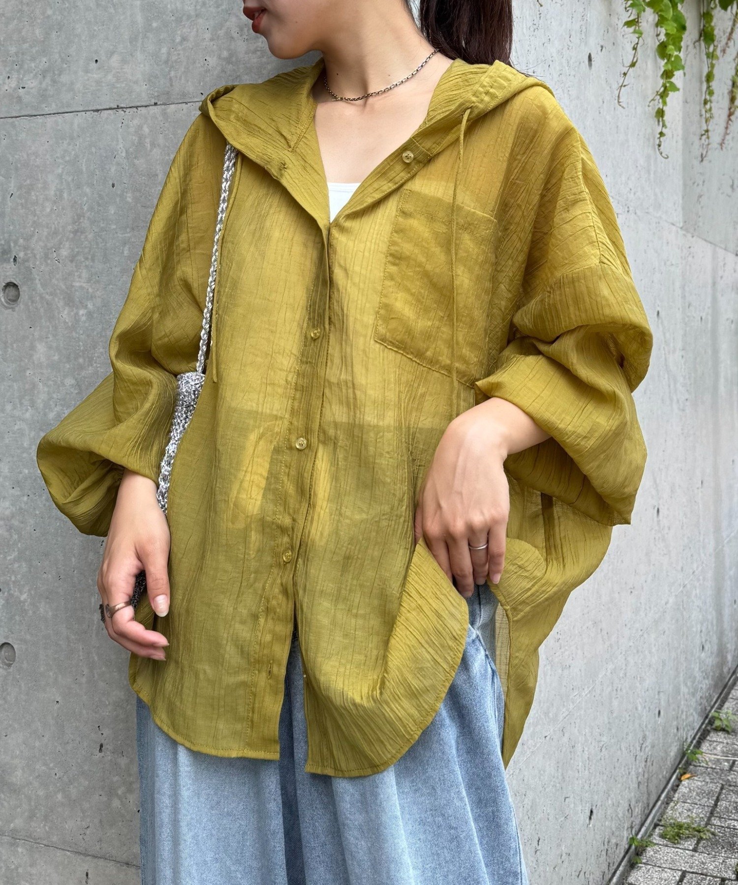 【チャオパニックティピー/CIAOPANIC TYPY】の【冷房・日焼け対策に】体型カバーも叶うフード付きシアーシャツ インテリア・キッズ・メンズ・レディースファッション・服の通販 founy(ファニー) 　ファッション　Fashion　レディースファッション　Fashion for Women　トップス・カットソー　Cut & Sew Tops　シャツ・ブラウス・オフィスカジュアル　Elegant Blouses & Button-Ups　秋　Autumn　カーゴパンツ　Cargo Pants, Utility Pants　チェック　Check, Plaid, Tartan　デニム　Denim, Jeans Material　トレンド　Trend, Trending Now　フェミニン　Feminine, Girly　ロング　Long, Long-Length　おすすめ　Recommended / Our Picks　グリーン|ID: prp329100004604257 ipo3291000000033459197