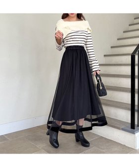【マジェスティック レゴン/MAJESTIC LEGON】の裾ベロアチュールスカート 人気、トレンドファッション・服の通販 founy(ファニー) ファッション Fashion レディースファッション Fashion for Women スカート Skirts チュール Tulip, Tulip Motif フィット Fit, Slim Fit |ID:prp329100004604300