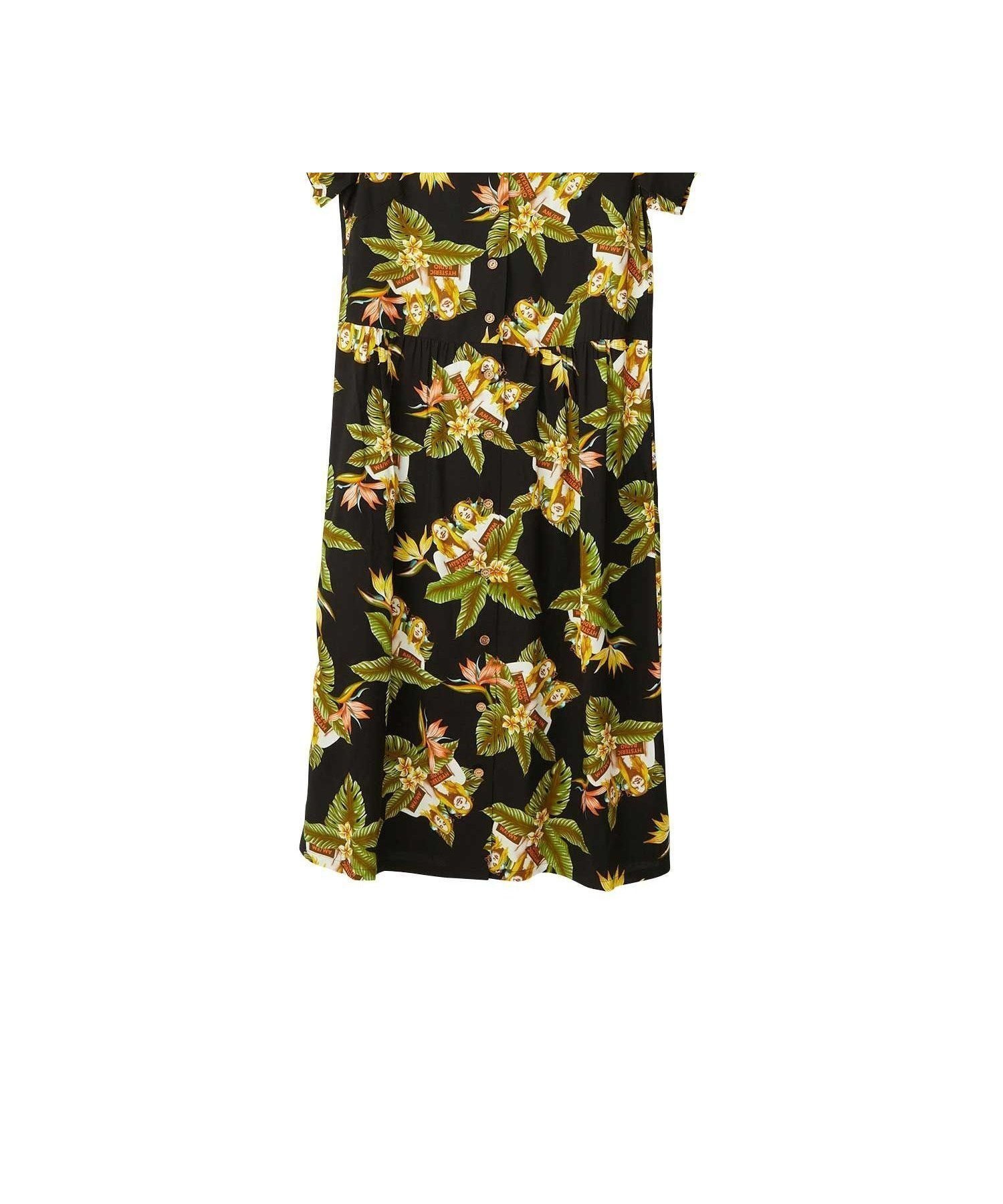 【ヒステリックグラマー/HYSTERIC GLAMOUR】のTROPIC CHANNEL柄 アロハワンピース インテリア・キッズ・メンズ・レディースファッション・服の通販 founy(ファニー) 　ファッション　Fashion　レディースファッション　Fashion for Women　ワンピース　Dresses　アロハ　Aloha　シェイプ　Shape, Slim Fit　エレガント 上品　Elegant　ブラック系柄|ID: prp329100004604339 ipo3291000000032761692