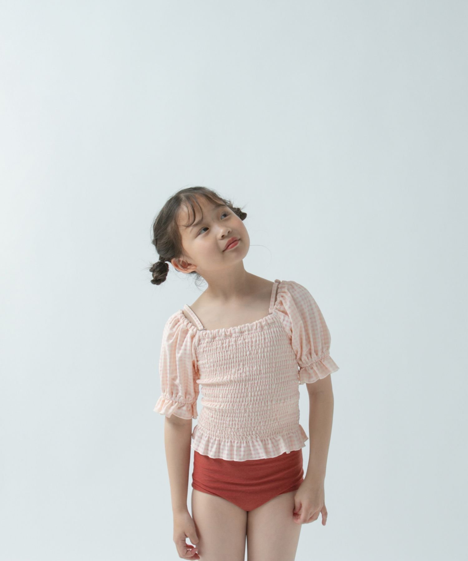 【ローリーズファーム/LOWRYS FARM / KIDS】のシャーリングパフSWIM インテリア・キッズ・メンズ・レディースファッション・服の通販 founy(ファニー) 　ファッション　Fashion　キッズファッション　Fashion for Kids　ガーリー　Girly, Feminine Style　シャーリング　Shirring, Ruched　セットアップ　Set-Up, Coordinated Outfit　フィット　Fit, Slim Fit　ボトム　Bottoms, Lower Wear　リバーシブル　Reversible, Two-Sided　夏　Summer　無地　Plain, Solid Color　ピンクギンガム|ID: prp329100004604358 ipo3291000000032762052
