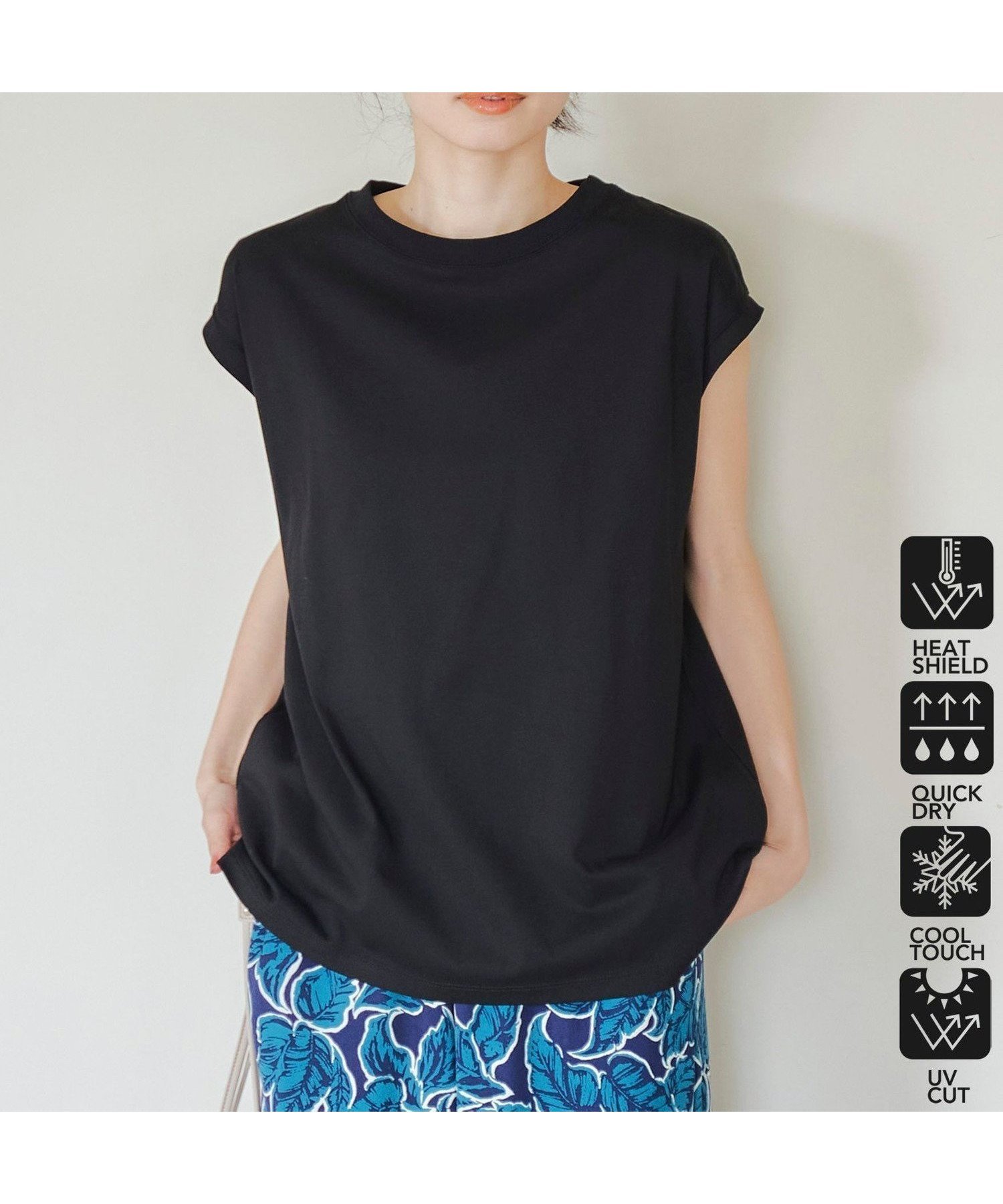 【コーエン/COEN】の【UVカット/接触冷感】WELLTECT USA ノースリーブTシャツ インテリア・キッズ・メンズ・レディースファッション・服の通販 founy(ファニー) 　ファッション　Fashion　レディースファッション　Fashion for Women　トップス・カットソー　Cut & Sew Tops　キャミソール&ノースリーブ　Camisoles & Sleeveless Tops　シャツ・ブラウス・オフィスカジュアル　Elegant Blouses & Button-Ups　ロングTシャツ・Tシャツ　Longline T-Shirts & Tees　おすすめ　Recommended / Our Picks　シンプル　Simple, Minimal　ノースリーブ　Sleeveless, No-Sleeve　吸水　Absorbent, Quick-Dry　夏　Summer　BLACK|ID: prp329100004604420 ipo3291000000032763113