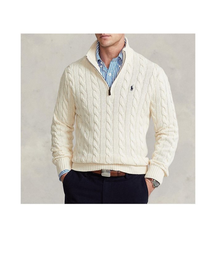 【ラルフローレン/RALPH LAUREN / MEN】のケーブルニット コットン クォータージップ セーター インテリア・キッズ・メンズ・レディースファッション・服の通販 founy(ファニー) https://founy.com/ ファッション Fashion メンズファッション Fashion for Men カフス Cuff Design セーター Sweater, Knitwear ハイネック High Neck, Mock Neck フィット Fit, Slim Fit モダン Modern, Contemporary リブニット Rib Knit, Ribbed Knit レギュラー Regular, Standard Fit 長袖 Long Sleeve, Full Sleeve |ID: prp329100004604466 ipo3291000000032763751