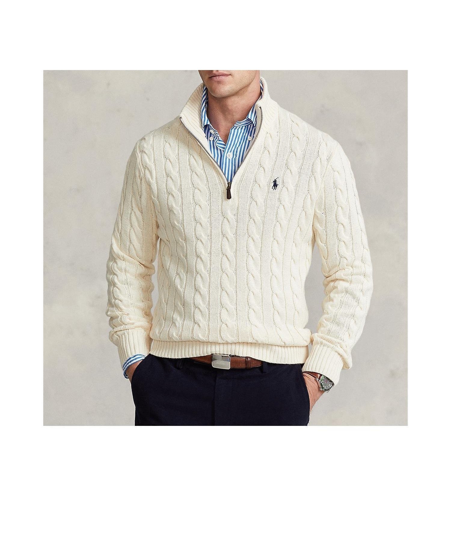 【ラルフローレン/RALPH LAUREN / MEN】のケーブルニット コットン クォータージップ セーター 人気、トレンドファッション・服の通販 founy(ファニー) 　ファッション　Fashion　メンズファッション　Fashion for Men　カフス　Cuff Design　セーター　Sweater, Knitwear　ハイネック　High Neck, Mock Neck　フィット　Fit, Slim Fit　モダン　Modern, Contemporary　リブニット　Rib Knit, Ribbed Knit　レギュラー　Regular, Standard Fit　長袖　Long Sleeve, Full Sleeve　 other-1|ID: prp329100004604466 ipo3291000000032763751