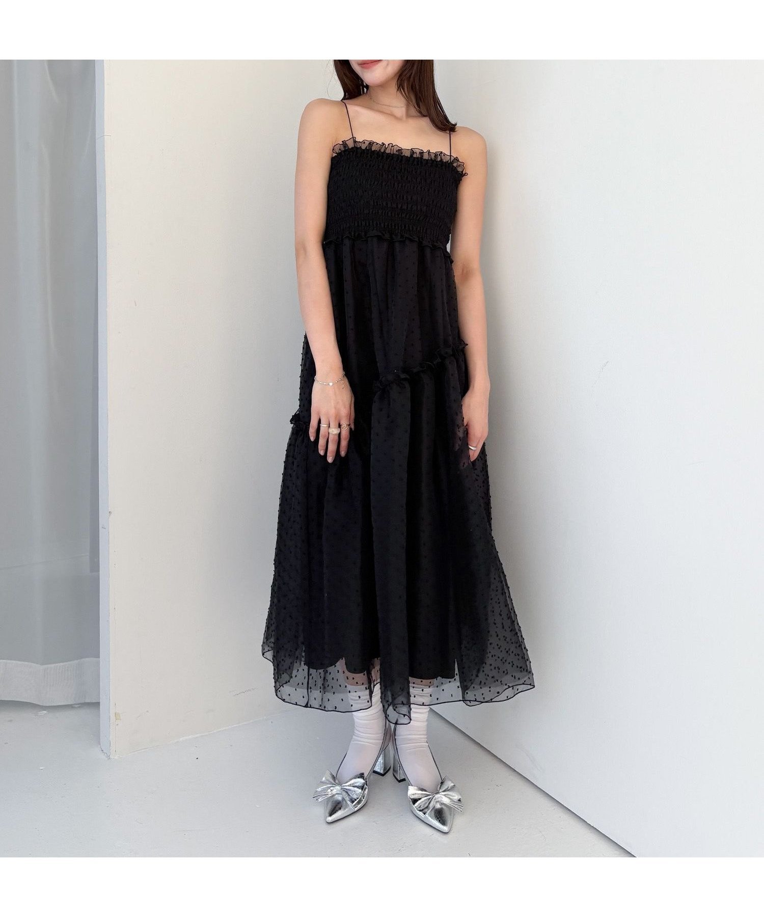 【ヘザー/Heather】のシアーシャーリングキャミワンピース インテリア・キッズ・メンズ・レディースファッション・服の通販 founy(ファニー) 　ファッション　Fashion　レディースファッション　Fashion for Women　ワンピース　Dresses　キャミソールワンピース　Camisole Dresses　おすすめ　Recommended / Our Picks　キャミワンピース　Cami Dress, Slip Dress　サンダル　Sandals, Summer Shoes　シアー　Sheer, See-Through　シャーリング　Shirring, Ruched　スニーカー　Sneakers, Trainers　トレンド　Trend, Trending Now　ヌーディ　Nude, Nude Tone　フリル　Frill, Ruffle　ロマンティック　Romantic, Feminine Style　ロング　Long, Long-Length　ブラックドット|ID: prp329100004604470 ipo3291000000032763780