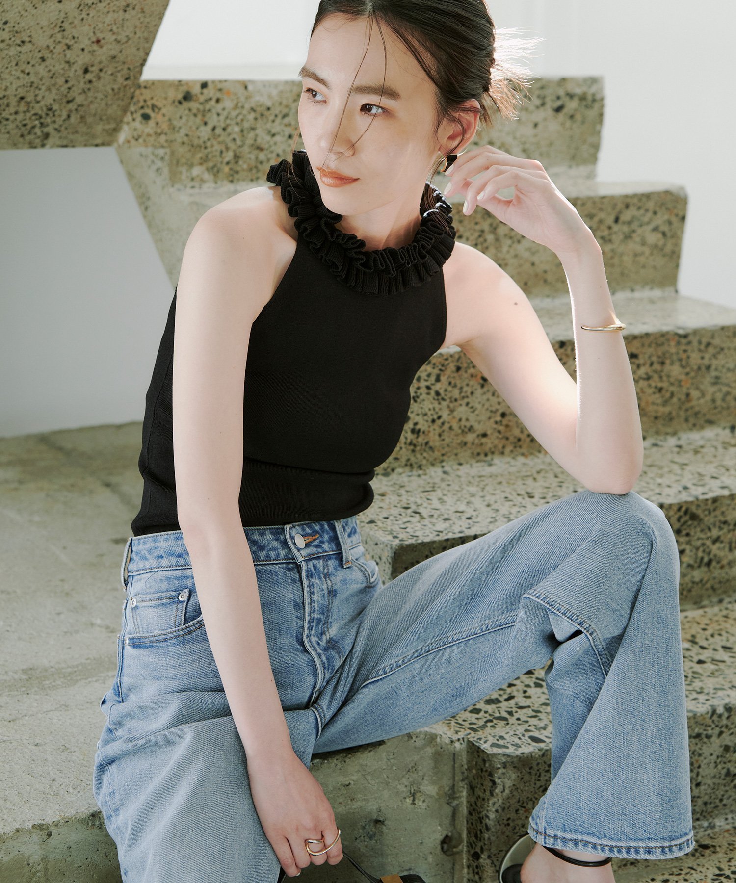 【アニュアンス/anuans】のランダムフリルアメスリニット 人気、トレンドファッション・服の通販 founy(ファニー) 　ファッション　Fashion　レディースファッション　Fashion for Women　トップス・カットソー　Cut & Sew Tops　ニット　Knit Tops & Sweaters　アメリカン　American Style　ショルダー　Shoulder, Shoulder Strap　シンプル　Simple, Minimal　スリーブ　Sleeve, Long Sleeve / Short Sleeve　デコルテ　Décolleté, Neckline　フィット　Fit, Slim Fit　フリル　Frill, Ruffle　ランダム　Random, Irregular　エレガント 上品　Elegant　夏　Summer　 other-1|ID: prp329100004604556 ipo3291000000032764984