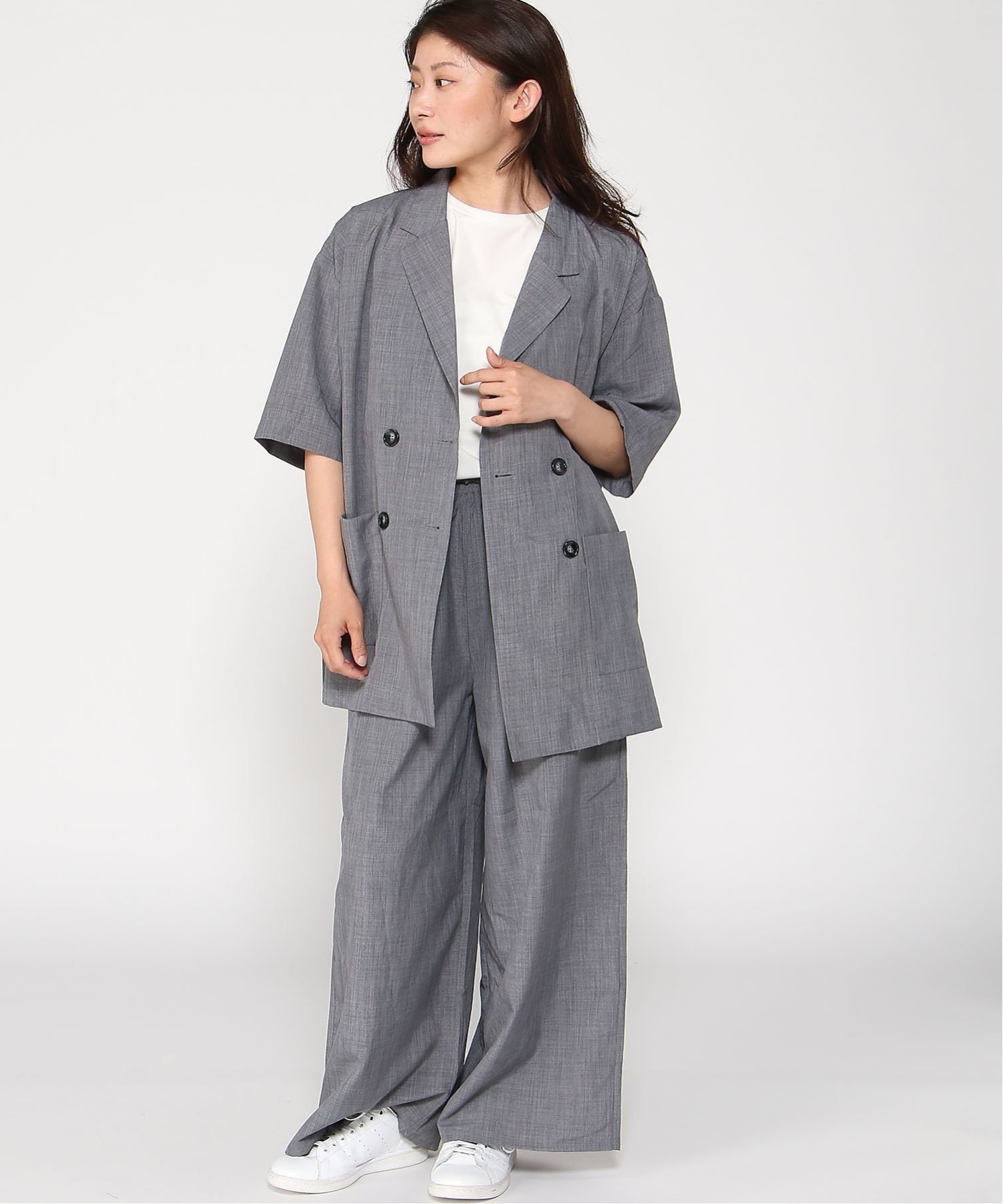 【イング/INGNI】のINGNI/テーラージャケットセットアップ インテリア・キッズ・メンズ・レディースファッション・服の通販 founy(ファニー) 　ファッション　Fashion　レディースファッション　Fashion for Women　アウター　Coat / Outerwear Collection　レディースジャケット・軽アウター　Jackets　ショルダー　Shoulder, Shoulder Strap　ジャケット　Jacket, Outerwear　スリット　Slit, Slit Detail　セットアップ　Set-Up, Coordinated Outfit　ドロップ　Drop Shoulder, Dropped Style　ポケット　Pocket, Pocket Detail　半袖　Short Sleeve, Half Sleeve　グレー|ID: prp329100004604606 ipo3291000000032766087