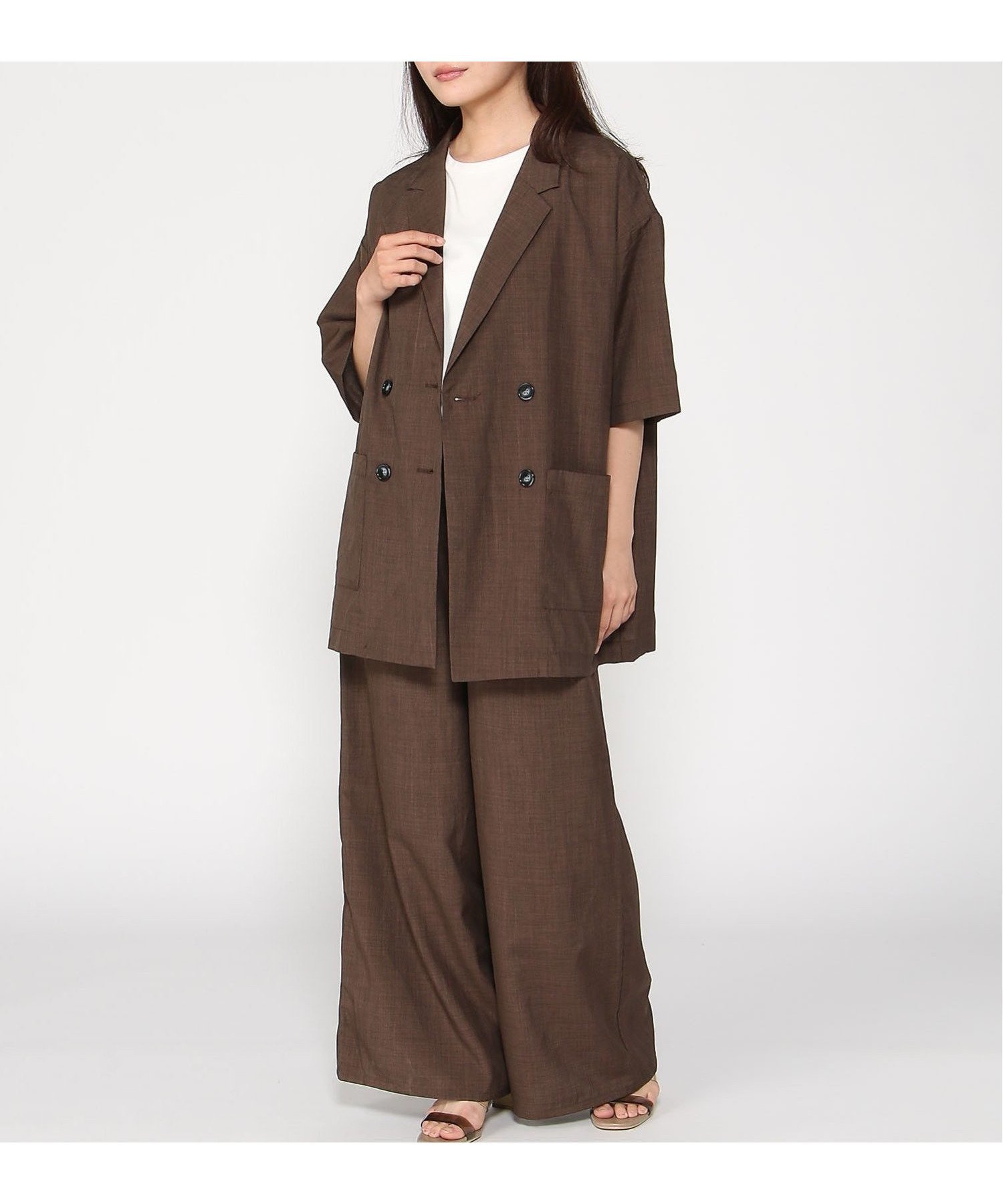 【イング/INGNI】のINGNI/テーラージャケットセットアップ インテリア・キッズ・メンズ・レディースファッション・服の通販 founy(ファニー) 　ファッション　Fashion　レディースファッション　Fashion for Women　アウター　Coat / Outerwear Collection　レディースジャケット・軽アウター　Jackets　ショルダー　Shoulder, Shoulder Strap　ジャケット　Jacket, Outerwear　スリット　Slit, Slit Detail　セットアップ　Set-Up, Coordinated Outfit　ドロップ　Drop Shoulder, Dropped Style　ポケット　Pocket, Pocket Detail　半袖　Short Sleeve, Half Sleeve　ブラウン|ID: prp329100004604606 ipo3291000000032766090