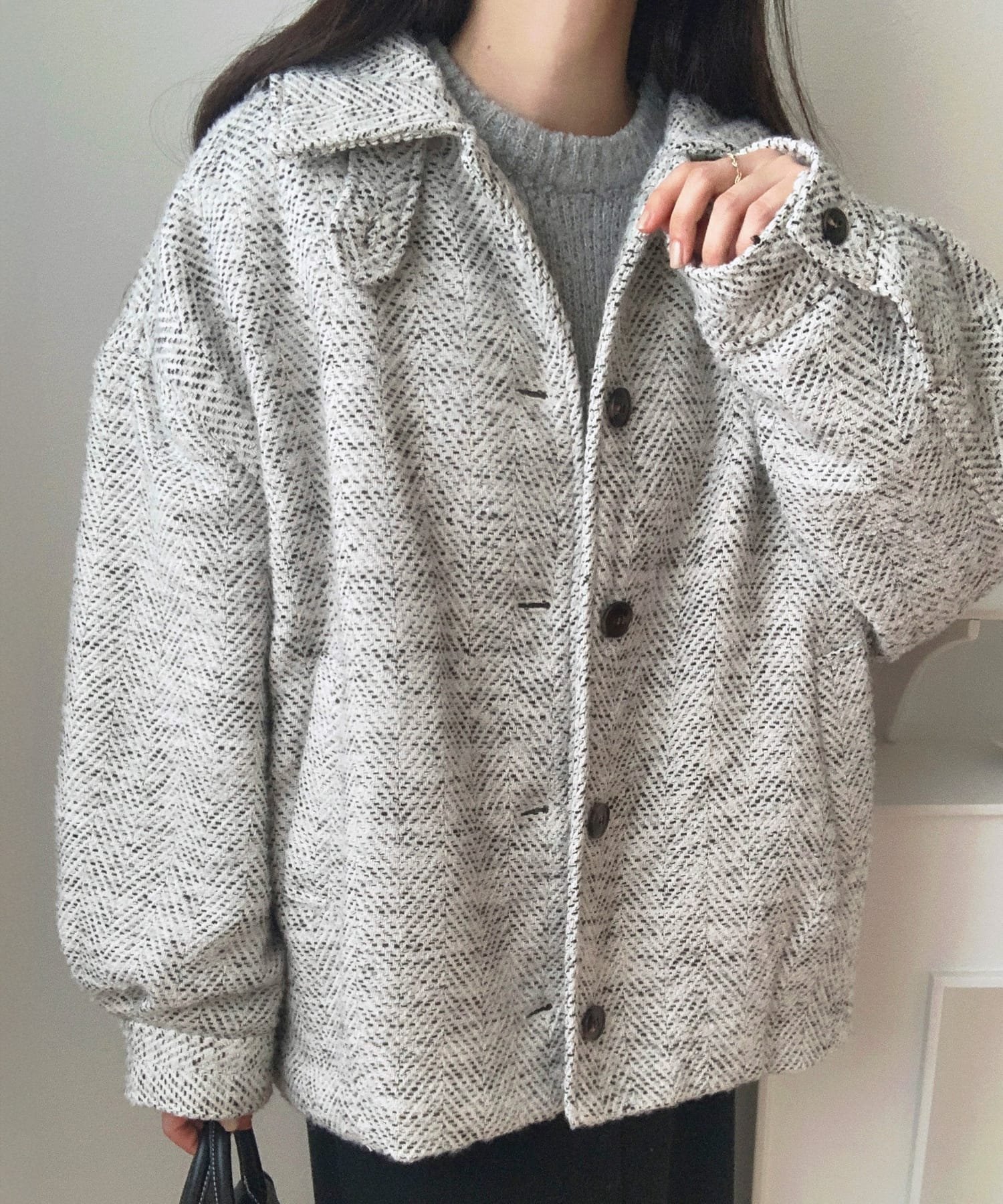 【ジュノア/JUNOAH】のミックスヘリンボーンジャケット インテリア・キッズ・メンズ・レディースファッション・服の通販 founy(ファニー) 　ファッション　Fashion　レディースファッション　Fashion for Women　アウター　Coat / Outerwear Collection　レディースジャケット・軽アウター　Jackets　ライトグレー|ID: prp329100004604613 ipo3291000000032766196