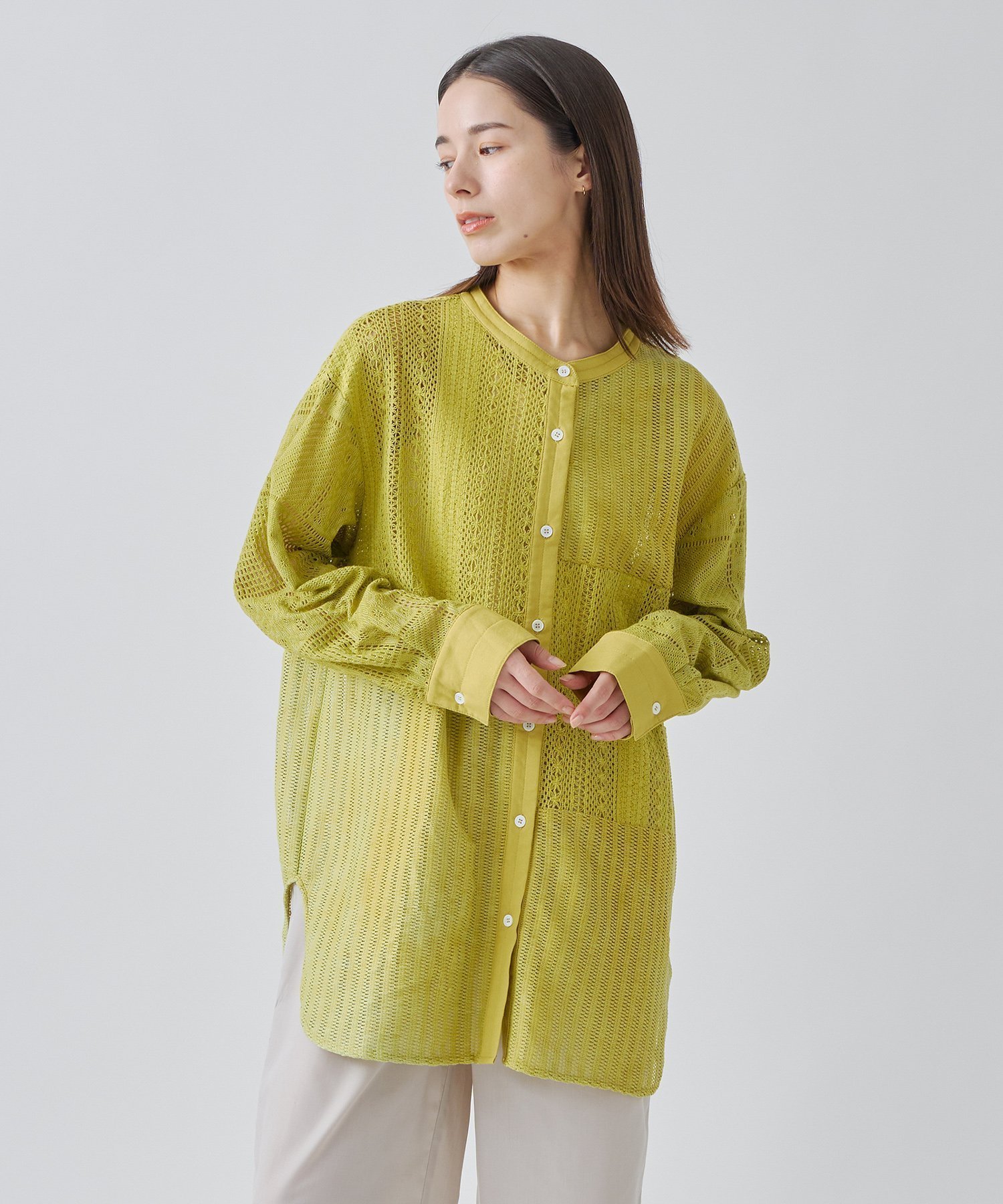 【その他のブランド/Other】の「KELEN / ケレン」 レースパッチワークシャツ HIMI インテリア・キッズ・メンズ・レディースファッション・服の通販 founy(ファニー) 　ファッション　Fashion　メンズファッション　Fashion for Men　スクエア　Square, Square Shape　スタンダード　Standard, Basic　ストライプ　Stripe, Striped Pattern　タンク　Tank Top, Sleeveless Top　トレンド　Trend, Trending Now　パッチワーク　Patchwork, Mixed Fabric　無地　Plain, Solid Color　レース　Lace, Lace Fabric　S/S・春夏　SS, Spring/Summer, Warm Season　再入荷　Restock / Back in Stock　夏　Summer　2025年　2025　2025春夏・S/S　Spring/Summer 2025 SS25　PISTACHIO|ID: prp329100004604621 ipo3291000000032766329