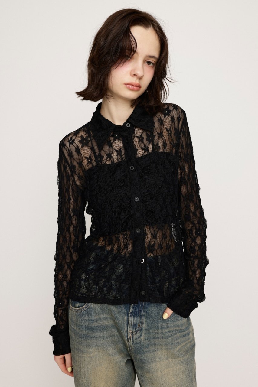 【スライ/SLY】のLACE COMPACT シャツ インテリア・キッズ・メンズ・レディースファッション・服の通販 founy(ファニー) 　ファッション　Fashion　レディースファッション　Fashion for Women　トップス・カットソー　Cut & Sew Tops　シャツ・ブラウス・オフィスカジュアル　Elegant Blouses & Button-Ups　コンパクト　Compact, Small Size　ストレッチ　Stretch, Stretchy Fabric　ボトム　Bottoms, Lower Wear　レース　Lace, Lace Fabric　羽織　Haori, Light Jacket　BLK|ID: prp329100004604625 ipo3291000000032766381
