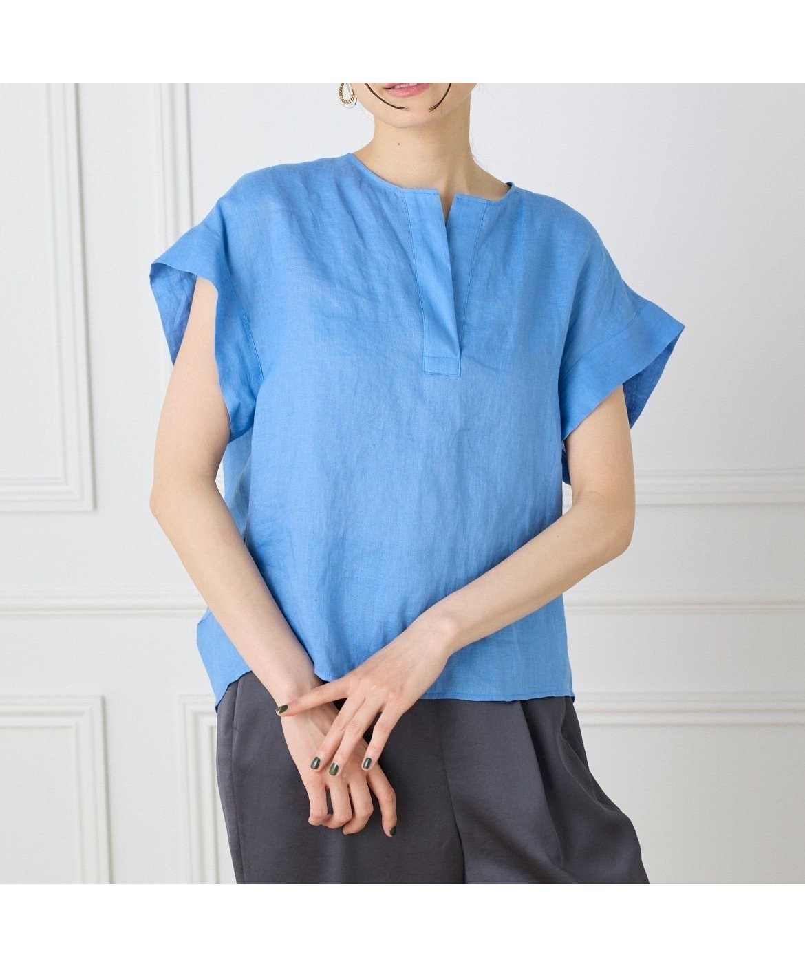 【イネド/INED】のリネンスキッパーブラウス インテリア・キッズ・メンズ・レディースファッション・服の通販 founy(ファニー) 　ファッション　Fashion　レディースファッション　Fashion for Women　トップス・カットソー　Cut & Sew Tops　シャツ・ブラウス・オフィスカジュアル　Elegant Blouses & Button-Ups　スマート　Smart, Elegant　リネン　Linen, Linen Fabric　エレガント 上品　Elegant　ブルー|ID: prp329100004604628 ipo3291000000032766449