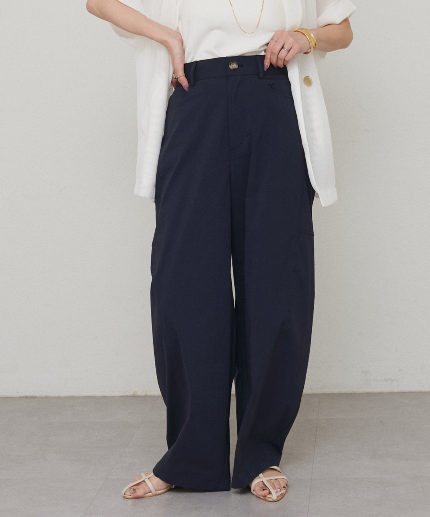 【その他のブランド/Other】のストレッチクロスカーブパンツ インテリア・キッズ・メンズ・レディースファッション・服の通販 founy(ファニー) 　ファッション　Fashion　レディースファッション　Fashion for Women　パンツ　Pants & Trousers　2025年　2025　2025春夏・S/S　Spring/Summer 2025 SS25　シンプル　Simple, Minimal　スキッパー　Skipper, Open Collar　パターン　Pattern, Design Print　ベーシック　Basic, Essential　リラックス　Relax, Relaxed Fit　ロング　Long, Long-Length　ワイド　Wide, Wide Fit　エレガント 上品　Elegant　春　Spring　秋　Autumn　ネイビー|ID: prp329100004604684 ipo3291000000032767882