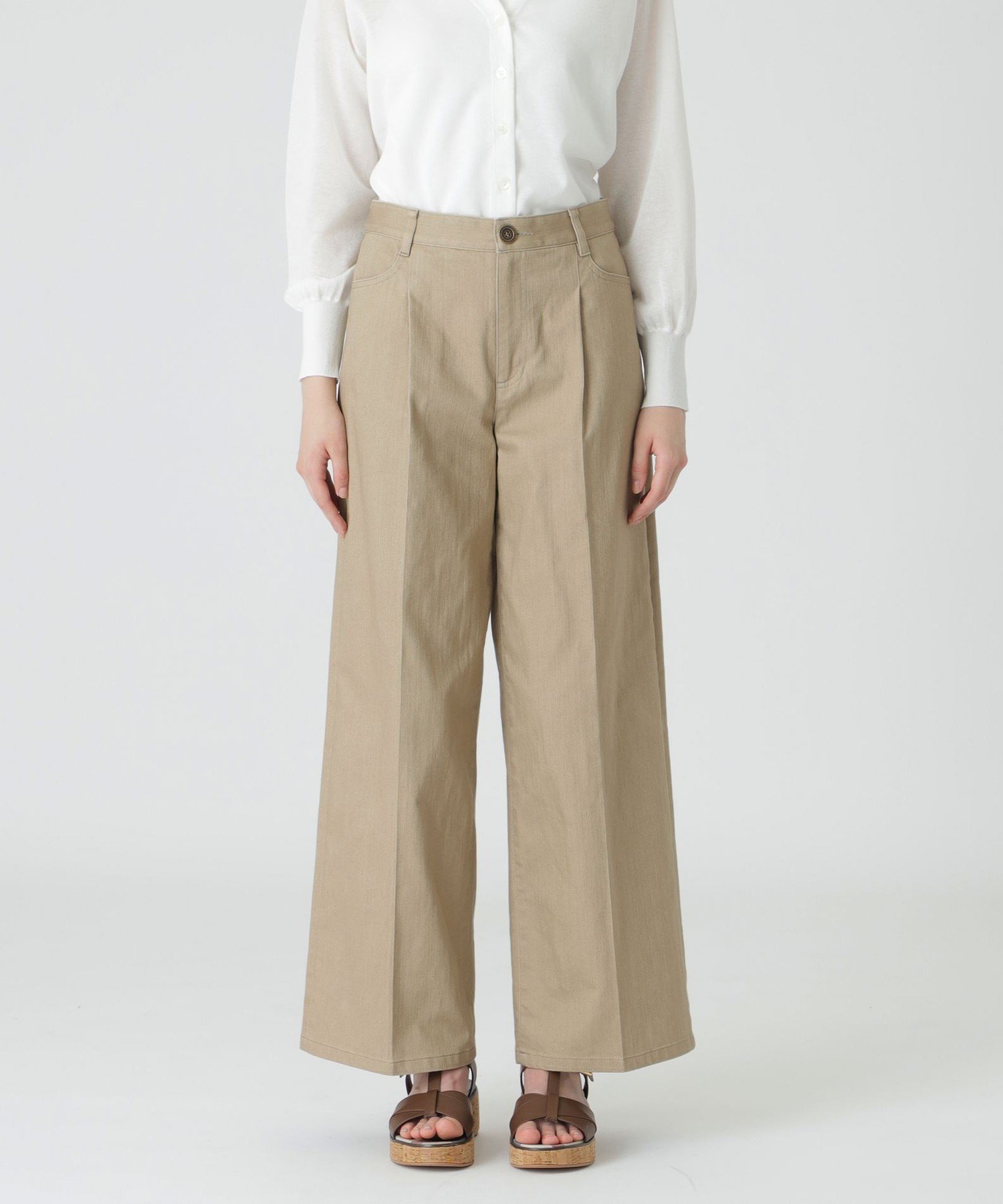 【ブルーレーベル クレストブリッジ/BLUE LABEL CRESTBRIDGE】のヴィンテージカラーデニムワイドパンツ インテリア・キッズ・メンズ・レディースファッション・服の通販 founy(ファニー) 　ファッション　Fashion　レディースファッション　Fashion for Women　パンツ　Pants & Trousers　センター　Center, Center Line　チェック　Check, Plaid, Tartan　デニム　Denim, Jeans Material　ポケット　Pocket, Pocket Detail　ワイド　Wide, Wide Fit　エレガント 上品　Elegant　ベージュ|ID: prp329100004604703 ipo3291000000032768251