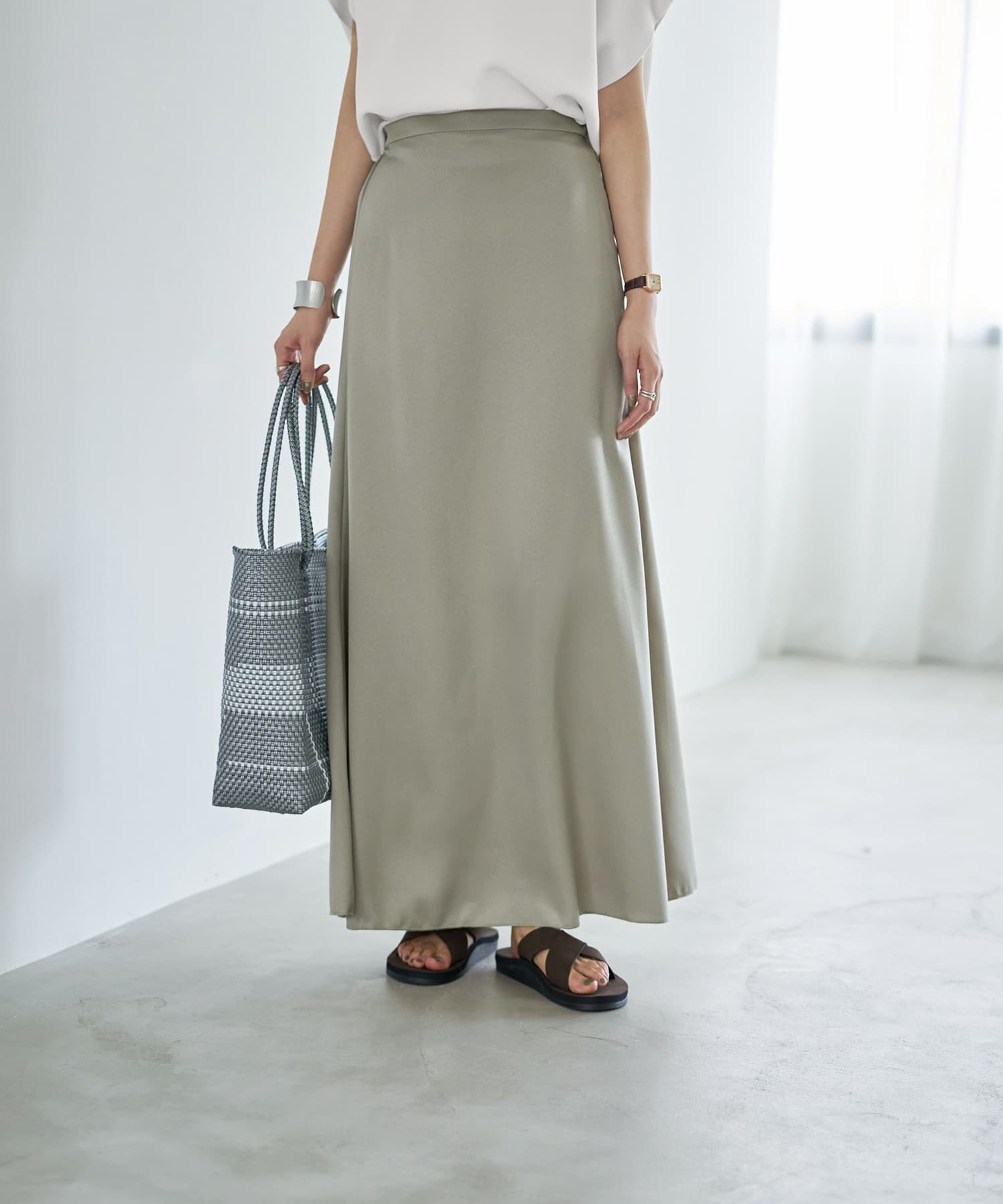 【スタイルデリ/STYLE DELI】のかなり涼しいジョーゼットロングスカート インテリア・キッズ・メンズ・レディースファッション・服の通販 founy(ファニー) 　ファッション　Fashion　レディースファッション　Fashion for Women　スカート　Skirts　ロングスカート　Long Skirts / Maxi & Midi Skirts　ギャザー　Gathered, Ruffled　パターン　Pattern, Design Print　フォルム　Silhouette, Form　プリーツ　Pleats, Pleated　モスグレー|ID: prp329100004604741 ipo3291000000032768867
