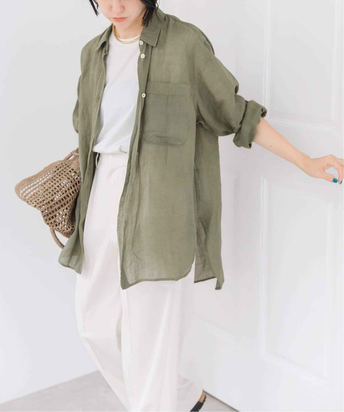 【スピック&スパン/Spick & Span】のガーメントダイシアーラミーシャツ インテリア・キッズ・メンズ・レディースファッション・服の通販 founy(ファニー) 　ファッション　Fashion　レディースファッション　Fashion for Women　トップス・カットソー　Cut & Sew Tops　シャツ・ブラウス・オフィスカジュアル　Elegant Blouses & Button-Ups　人気　Popular, Best Seller　カーキ|ID: prp329100004605116 ipo3291000000032776287