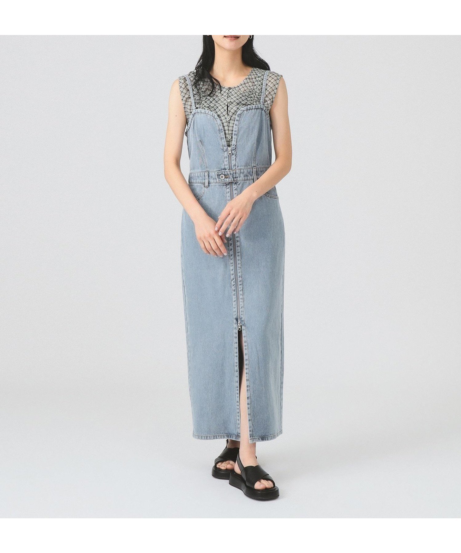 【ビームス ウイメン/BEAMS】の【洗濯機OK/重ね着】デニム ジップ キャミワンピース デニムワンピ インテリア・キッズ・メンズ・レディースファッション・服の通販 founy(ファニー) 　ファッション　Fashion　レディースファッション　Fashion for Women　ワンピース　Dresses　キャミソールワンピース　Camisole Dresses　インナー　Innerwear　キャミワンピース　Cami Dress, Slip Dress　ジップ　Zip, Zipper　スリット　Slit, Slit Detail　チュール　Tulip, Tulip Motif　デニム　Denim, Jeans Material　レース　Lace, Lace Fabric　おすすめ　Recommended / Our Picks　BLUE|ID: prp329100004605123 ipo3291000000033625166