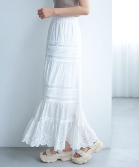 【ミスティ ウーマン/mysty woman】のコットンティアードレーススカート 人気、トレンドファッション・服の通販 founy(ファニー) ファッション Fashion レディースファッション Fashion for Women スカート Skirts アクセサリー Fashion Accessories サマー Summer, Summer Style フェミニン Feminine, Girly リラックス Relax, Relaxed Fit レース Lace, Lace Fabric エレガント 上品 Elegant |ID:prp329100004605174