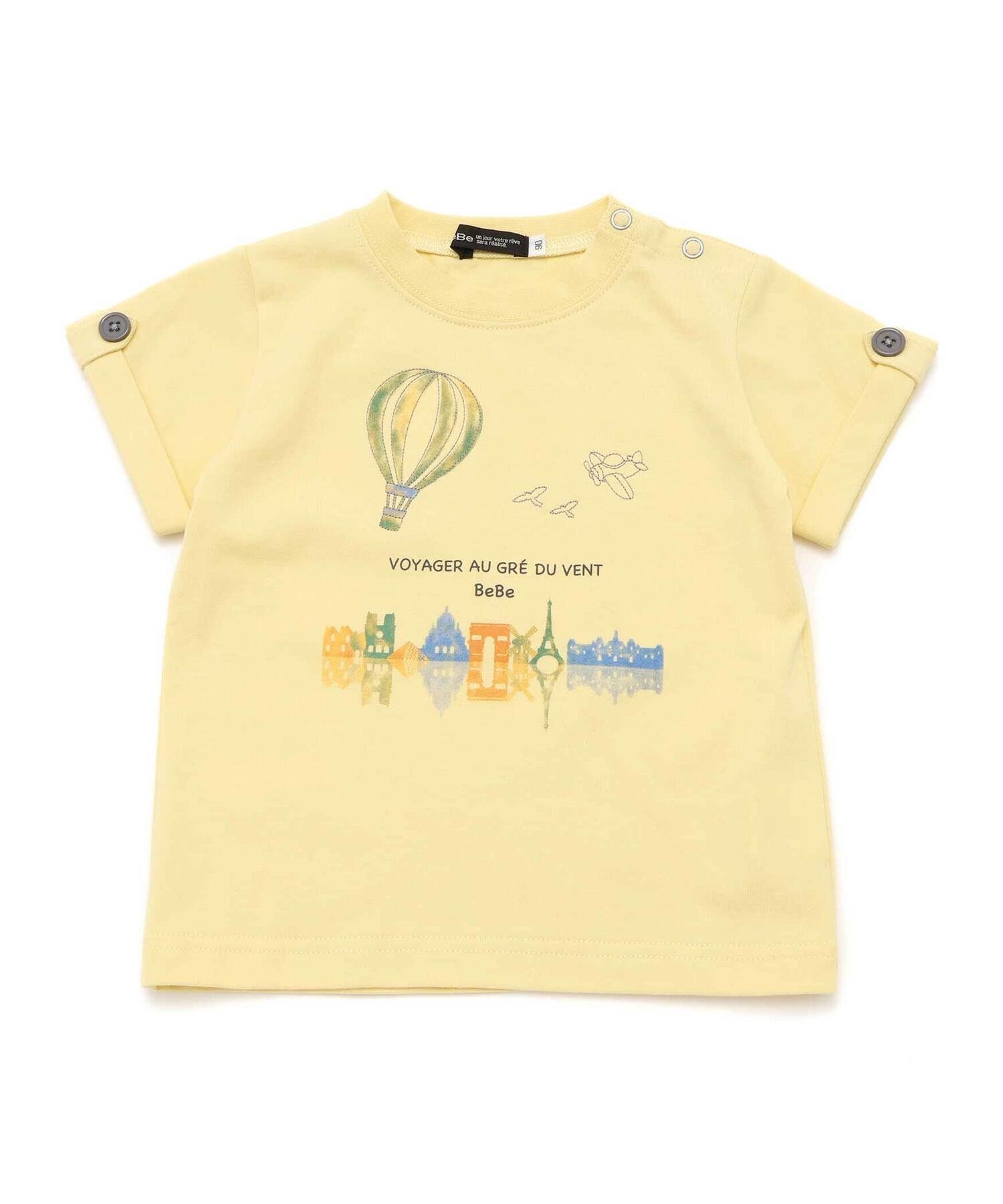 【その他のブランド/Other】の気球プリント袖ダブル天竺Tシャツ(80~90cm) インテリア・キッズ・メンズ・レディースファッション・服の通販 founy(ファニー) 　ファッション　Fashion　キッズファッション　Fashion for Kids　イエロー　Yellow　カラフル　Colorful Design　グラデーション　Gradient, Ombre　ダブル　Double, Double-Breasted　プリント　Print, Printed Pattern　半袖　Short Sleeve, Half Sleeve　夏　Summer　イエロー|ID: prp329100004605302 ipo3291000000032781114