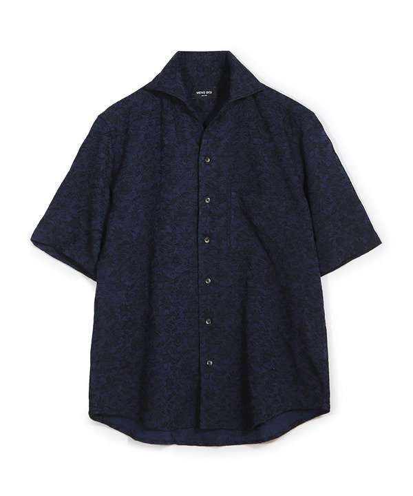 【メンズビギトーキョー/Men's Bigi / MEN】のジャガードワンピースカラーハーフスリーブシャツ インテリア・キッズ・メンズ・レディースファッション・服の通販 founy(ファニー) 　ファッション　Fashion　メンズファッション　Fashion for Men　エレガント 上品　Elegant　シンプル　Simple, Minimal　スタイリッシュ　Stylish, Fashionable　人気　Popular, Best Seller　ボタニカル　Botanical, Floral Pattern　半袖　Short Sleeve, Half Sleeve　モダン　Modern, Contemporary　リネン　Linen, Linen Fabric　リラックス　Relax, Relaxed Fit　夏　Summer　ネイビー|ID: prp329100004605419 ipo3291000000032784956