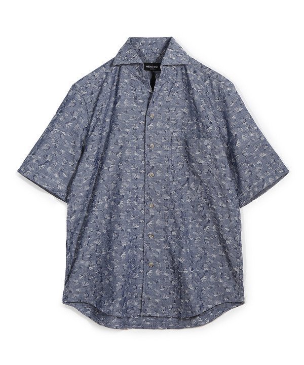 【メンズビギトーキョー/Men's Bigi / MEN】のジャガードワンピースカラーハーフスリーブシャツ インテリア・キッズ・メンズ・レディースファッション・服の通販 founy(ファニー) 　ファッション　Fashion　メンズファッション　Fashion for Men　エレガント 上品　Elegant　シンプル　Simple, Minimal　スタイリッシュ　Stylish, Fashionable　人気　Popular, Best Seller　ボタニカル　Botanical, Floral Pattern　半袖　Short Sleeve, Half Sleeve　モダン　Modern, Contemporary　リネン　Linen, Linen Fabric　リラックス　Relax, Relaxed Fit　夏　Summer　ブルー|ID: prp329100004605419 ipo3291000000032784958