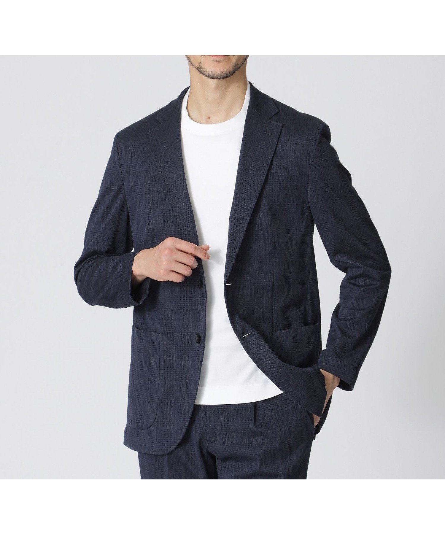 【ポール スチュアート/Paul Stuart / MEN】の「STUART S TRAVELER」 シャドウグレンチェックジャージージャケット (セットアップ対応) インテリア・キッズ・メンズ・レディースファッション・服の通販 founy(ファニー) 　ファッション　Fashion　メンズファッション　Fashion for Men　セットアップ　Matching Sets　2024年　2024　2024春夏・S/S　Spring/Summer 2024 SS24　おすすめ　Recommended / Our Picks　エレガント 上品　Elegant　ジャケット　Jacket, Outerwear　スラックス　Slacks, Dress Pants　セットアップ　Set-Up, Coordinated Outfit　チェック　Check, Plaid, Tartan　テーラード　Tailored, Tailored Fit　トラベル　Travel, Travel Gear　ビジネス 仕事 通勤　Business / Work / Commuting　フォルム　Silhouette, Form　ポケット　Pocket, Pocket Detail　夏　Summer　旅行　Travel　S/S・春夏　SS, Spring/Summer, Warm Season　ネイビー|ID: prp329100004605459 ipo3291000000032786278