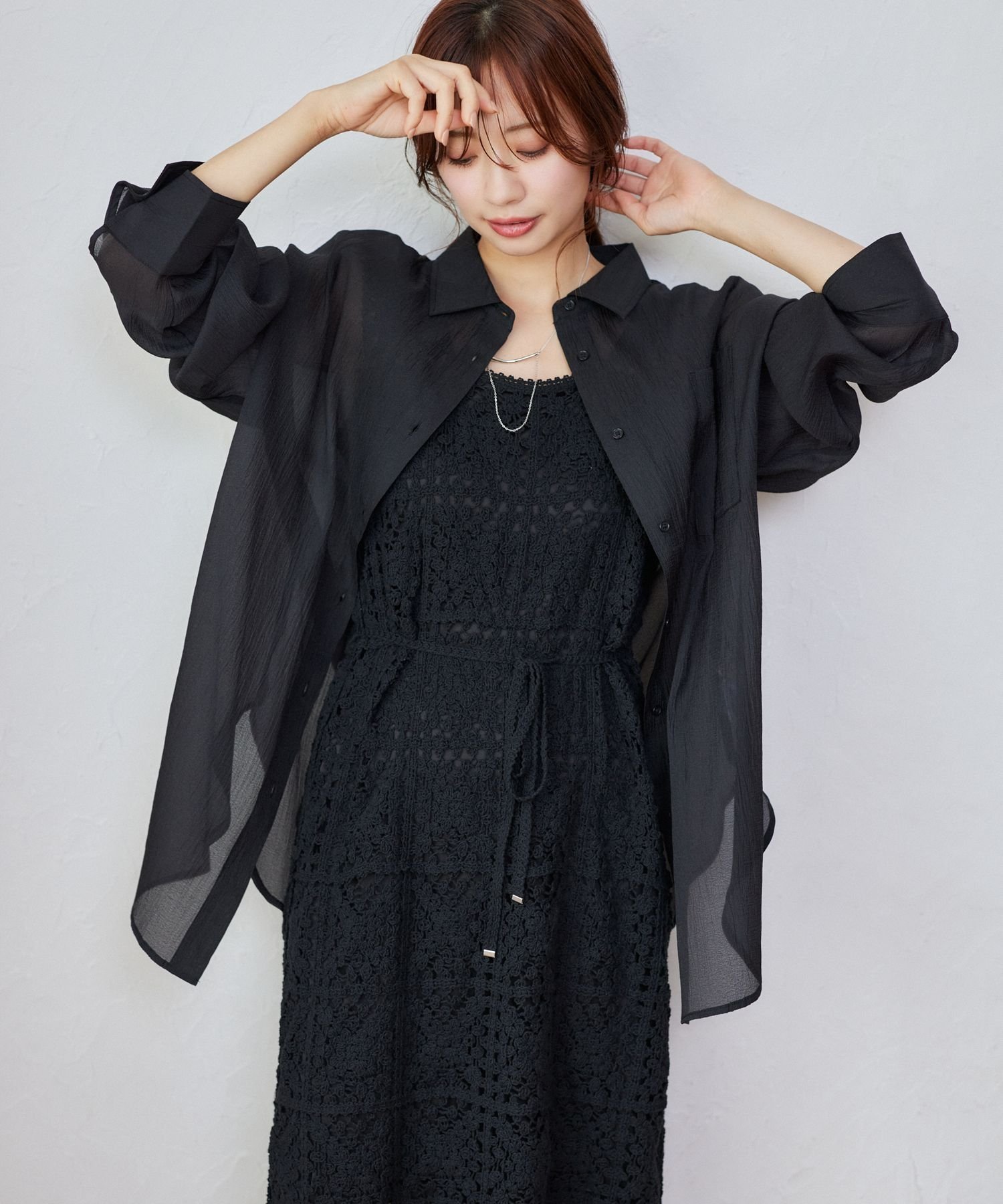 【ミスティ ウーマン/mysty woman】のシアーオーバーシャツ インテリア・キッズ・メンズ・レディースファッション・服の通販 founy(ファニー) 　ファッション　Fashion　レディースファッション　Fashion for Women　トップス・カットソー　Cut & Sew Tops　シャツ・ブラウス・オフィスカジュアル　Elegant Blouses & Button-Ups　おすすめ　Recommended / Our Picks　キャミ　Camisole, Cami Top　シンプル　Simple, Minimal　ダウン　Down, Puffer　デニム　Denim, Jeans Material　トレンド　Trend, Trending Now　ビスチェ　Bustier, Corset Top　フェミニン　Feminine, Girly　夏　Summer　羽織　Haori, Light Jacket　ブラック09|ID: prp329100004605504 ipo3291000000032788271