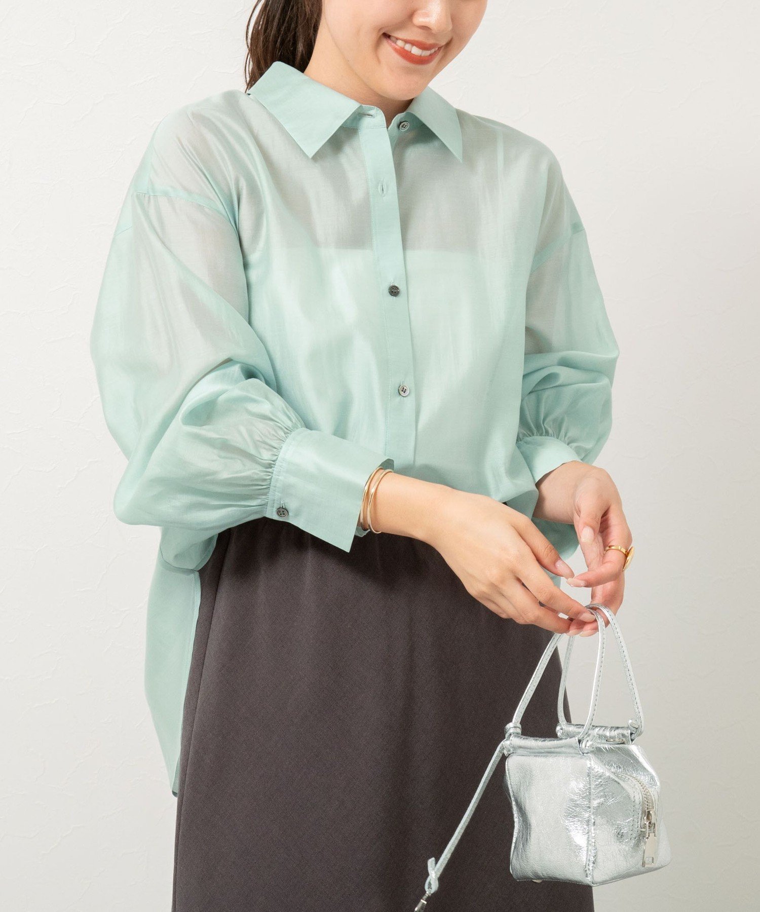 【ノーリーズ/NOLLEY'S】のシアーシャツ インテリア・キッズ・メンズ・レディースファッション・服の通販 founy(ファニー) 　ファッション　Fashion　レディースファッション　Fashion for Women　トップス・カットソー　Cut & Sew Tops　シャツ・ブラウス・オフィスカジュアル　Elegant Blouses & Button-Ups　2025年　2025　2025春夏・S/S　Spring/Summer 2025 SS25　おすすめ　Recommended / Our Picks　シアー　Sheer, See-Through　ベーシック　Basic, Essential　エレガント 上品　Elegant　羽織　Haori, Light Jacket　ミントグリーン|ID: prp329100004605594 ipo3291000000033933329