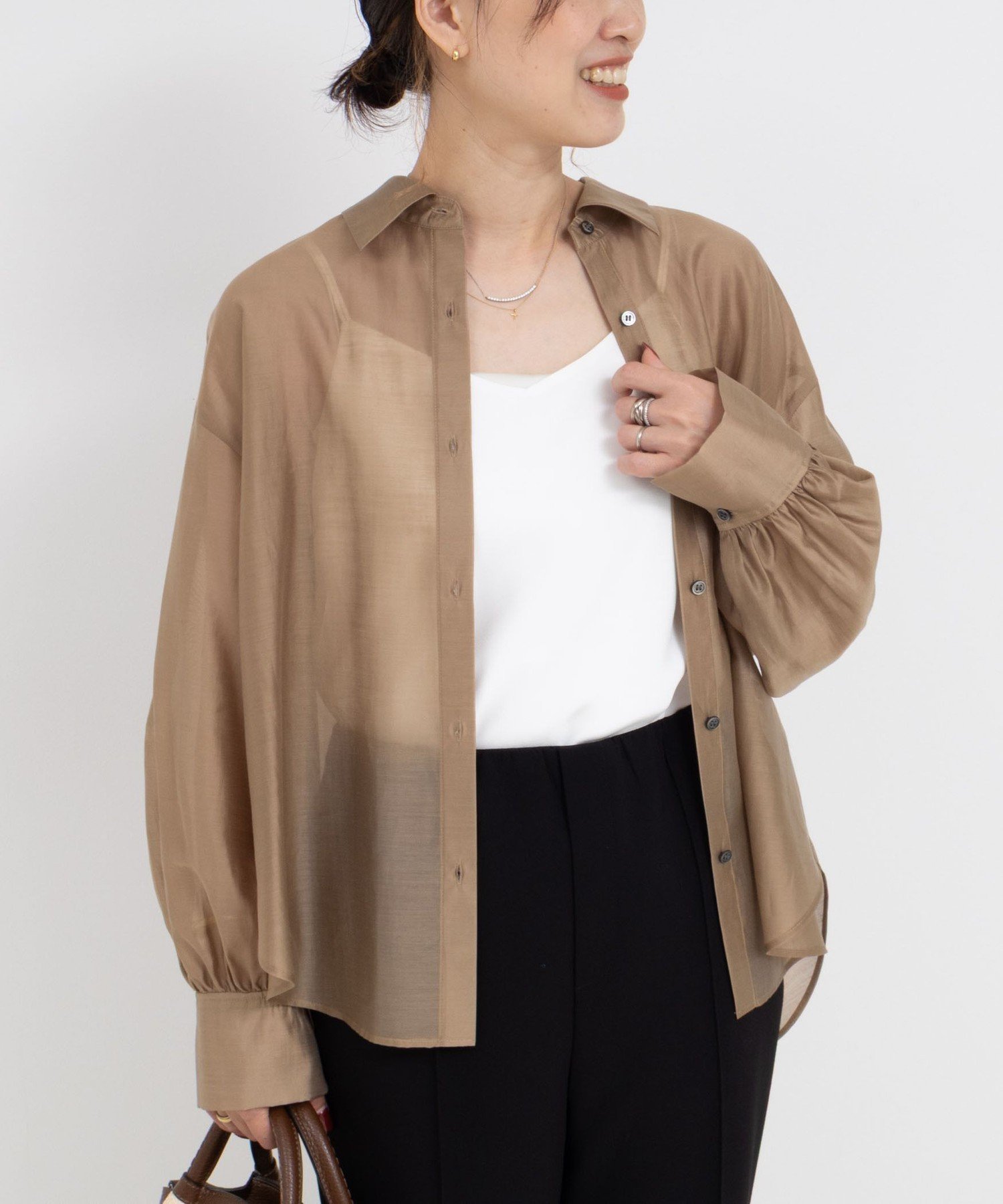 【ノーリーズ/NOLLEY'S】のシアーシャツ インテリア・キッズ・メンズ・レディースファッション・服の通販 founy(ファニー) 　ファッション　Fashion　レディースファッション　Fashion for Women　トップス・カットソー　Cut & Sew Tops　シャツ・ブラウス・オフィスカジュアル　Elegant Blouses & Button-Ups　2025年　2025　2025春夏・S/S　Spring/Summer 2025 SS25　おすすめ　Recommended / Our Picks　シアー　Sheer, See-Through　ベーシック　Basic, Essential　エレガント 上品　Elegant　羽織　Haori, Light Jacket　キャメル|ID: prp329100004605594 ipo3291000000033933330