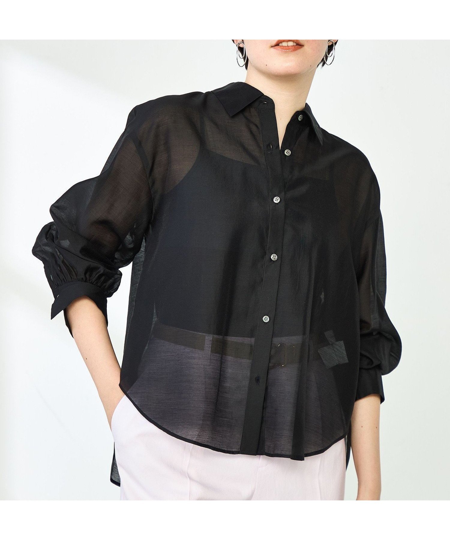 【ノーリーズ/NOLLEY'S】のシアーシャツ インテリア・キッズ・メンズ・レディースファッション・服の通販 founy(ファニー) 　ファッション　Fashion　レディースファッション　Fashion for Women　トップス・カットソー　Cut & Sew Tops　シャツ・ブラウス・オフィスカジュアル　Elegant Blouses & Button-Ups　2025年　2025　2025春夏・S/S　Spring/Summer 2025 SS25　おすすめ　Recommended / Our Picks　シアー　Sheer, See-Through　ベーシック　Basic, Essential　エレガント 上品　Elegant　羽織　Haori, Light Jacket　ブラック|ID: prp329100004605594 ipo3291000000033933331