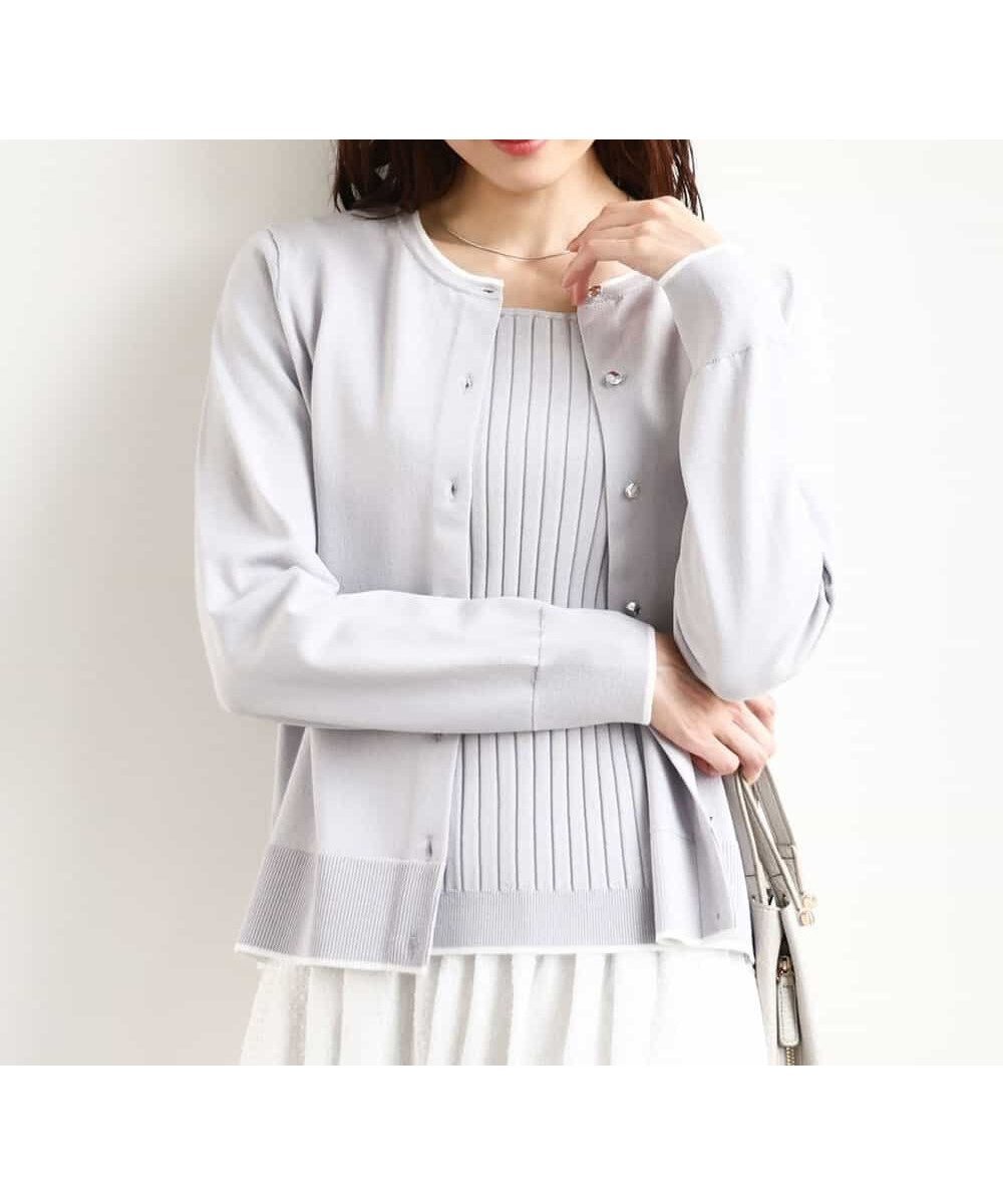 【エムケイ ミッシェルクラン/MK MICHEL KLEIN】の配色ラインカラーニットアンサンブル/洗える インテリア・キッズ・メンズ・レディースファッション・服の通販 founy(ファニー) 　ファッション　Fashion　レディースファッション　Fashion for Women　トップス・カットソー　Cut & Sew Tops　ニット　Knit Tops & Sweaters　アンサンブルニット　Knit Ensembles & Twin Sets　アンサンブル　Ensemble Set　春　Spring　洗える　Machine Washable　秋　Autumn　カーディガン　Cardigan, Knitwear　コンパクト　Compact, Small Size　シルバー　Silver, Metallic Silver　ストレッチ　Stretch, Stretchy Fabric　人気　Popular, Best Seller　冬　Winter / This Winter　夏　Summer　ライトグレー|ID: prp329100004605660 ipo3291000000033573206