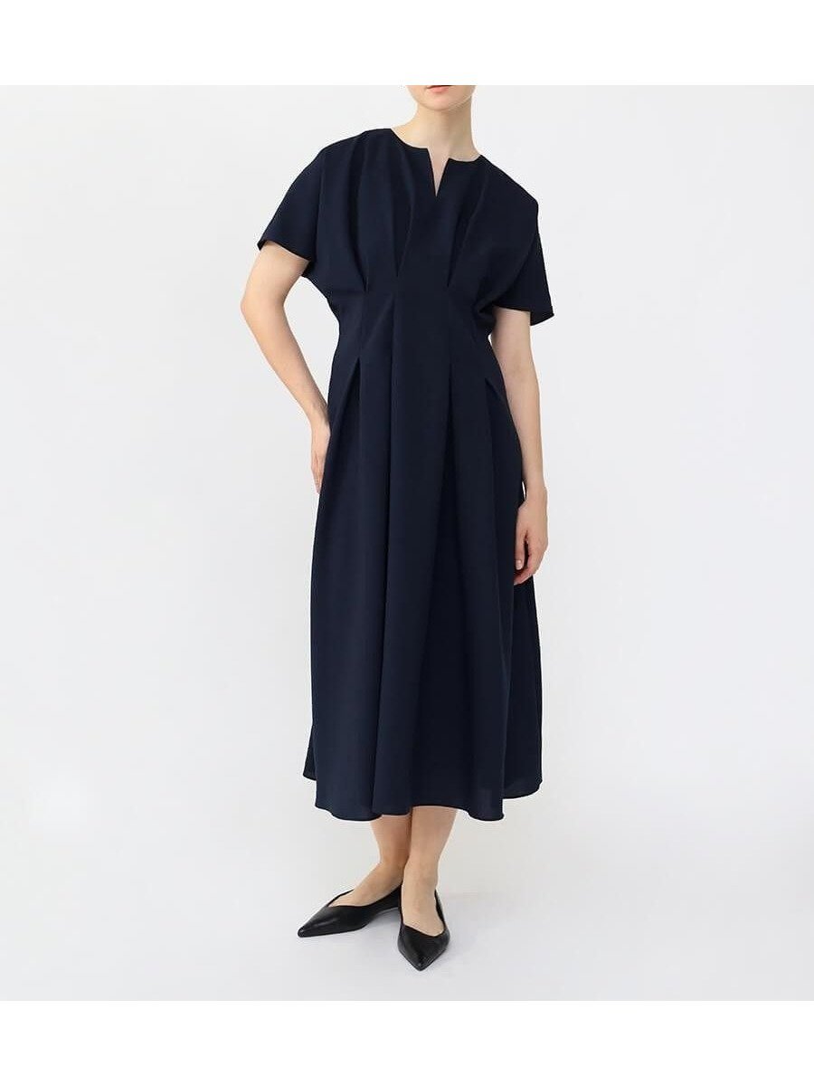 【ラシュッド/LASUD】のウエストタックリネンライクワンピース インテリア・キッズ・メンズ・レディースファッション・服の通販 founy(ファニー) 　ファッション　Fashion　レディースファッション　Fashion for Women　ワンピース　Dresses　フロント　Front, Front Design　リネン　Linen, Linen Fabric　ワイド　Wide, Wide Fit　エレガント 上品　Elegant　ネイビー|ID: prp329100004606417 ipo3291000000033546395