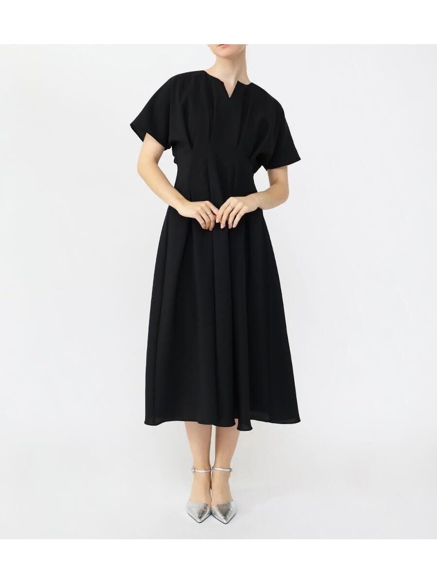 【ラシュッド/LASUD】のウエストタックリネンライクワンピース インテリア・キッズ・メンズ・レディースファッション・服の通販 founy(ファニー) 　ファッション　Fashion　レディースファッション　Fashion for Women　ワンピース　Dresses　フロント　Front, Front Design　リネン　Linen, Linen Fabric　ワイド　Wide, Wide Fit　エレガント 上品　Elegant　ブラック|ID: prp329100004606417 ipo3291000000033546396