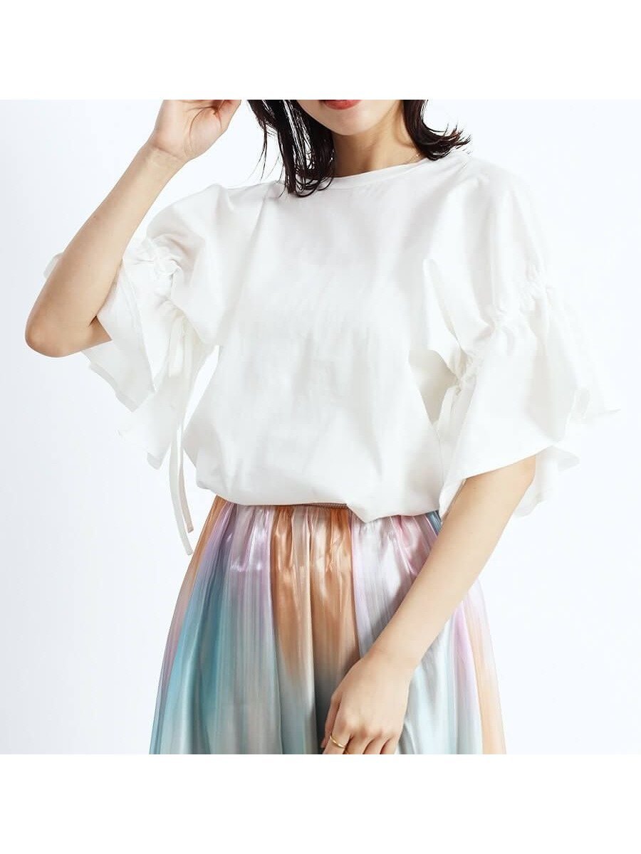 【ヴァン/Vin】のキャンディースリーブカットソー インテリア・キッズ・メンズ・レディースファッション・服の通販 founy(ファニー) 　ファッション　Fashion　レディースファッション　Fashion for Women　トップス・カットソー　Cut & Sew Tops　カットソー・ベーシックTシャツ　Cut-and-Sewn Tops / Stretch Tees & Basics　ギャザー　Gathered, Ruffled　スリーブ　Sleeve, Long Sleeve / Short Sleeve　ホワイト|ID: prp329100004607153 ipo3291000000033535429