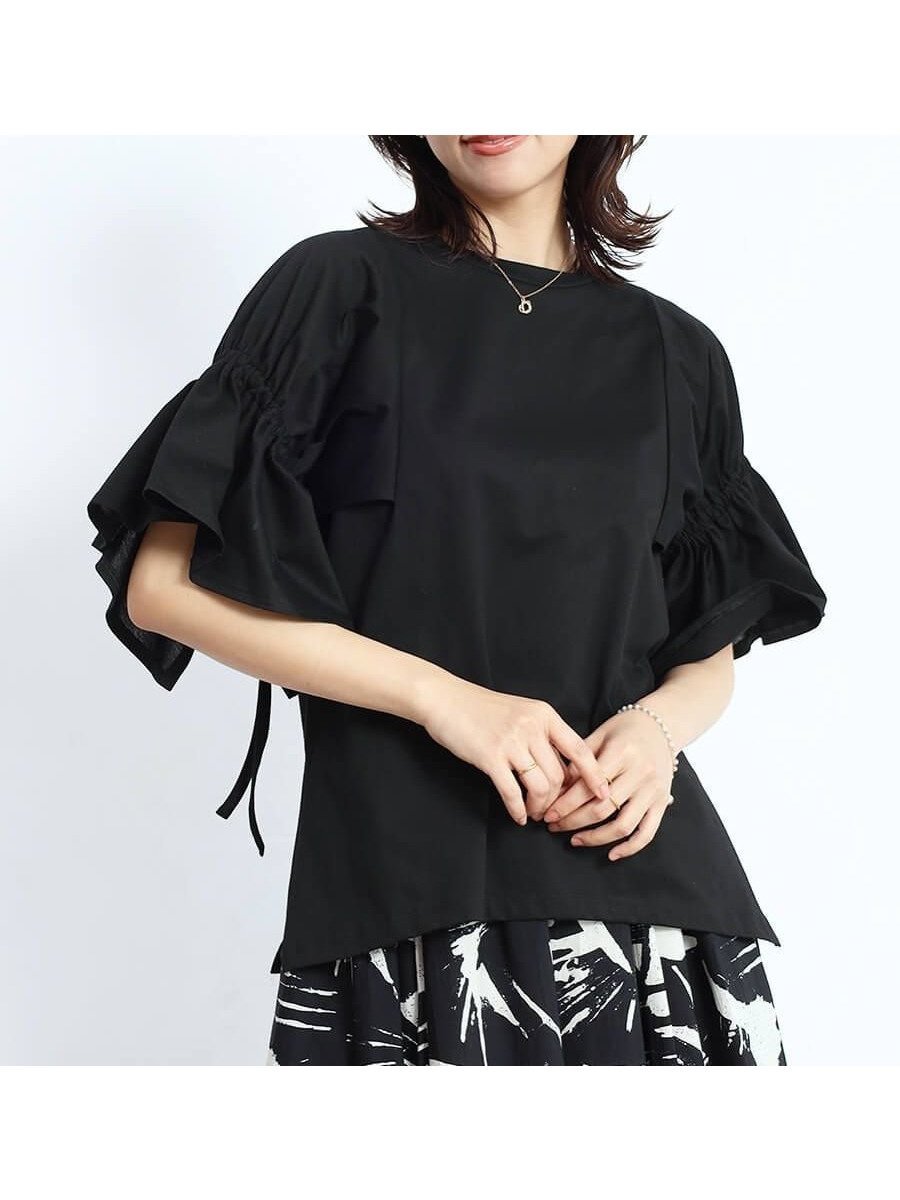 【ヴァン/Vin】のキャンディースリーブカットソー インテリア・キッズ・メンズ・レディースファッション・服の通販 founy(ファニー) 　ファッション　Fashion　レディースファッション　Fashion for Women　トップス・カットソー　Cut & Sew Tops　カットソー・ベーシックTシャツ　Cut-and-Sewn Tops / Stretch Tees & Basics　ギャザー　Gathered, Ruffled　スリーブ　Sleeve, Long Sleeve / Short Sleeve　ブラック|ID: prp329100004607153 ipo3291000000033535431