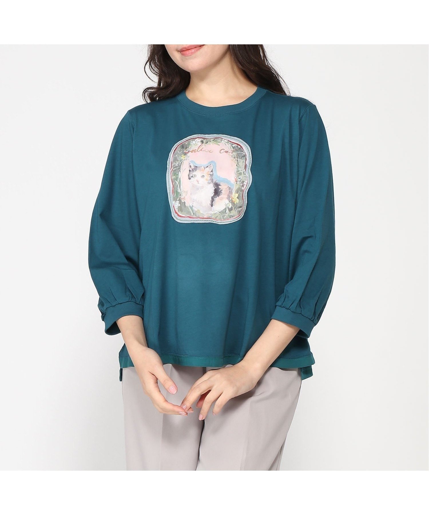 【スーパーハッカ/SUPER HAKKA】のSUPER HAKKA×庄島歩音30/-天竺「Cats portrait」プリント+ハンドステッチ刺繍ロングスリーブカットソー インテリア・キッズ・メンズ・レディースファッション・服の通販 founy(ファニー) 　ファッション　Fashion　レディースファッション　Fashion for Women　トップス・カットソー　Cut & Sew Tops　カットソー・ベーシックTシャツ　Cut-and-Sewn Tops / Stretch Tees & Basics　イラスト　Illustration　キャラクター　Character, Licensed Characters　定番　Standard, Basic Item　ネコ　Cat, Feline Motif　ハンド　Hand, Handmade　フロント　Front, Front Design　プリント　Print, Printed Pattern　モチーフ　Motif, Design Theme　ロング　Long, Long-Length　ワーク　Workwear, Utility Style　卒業式　Graduation Ceremony　ブルー|ID: prp329100004607332 ipo3291000000033601635
