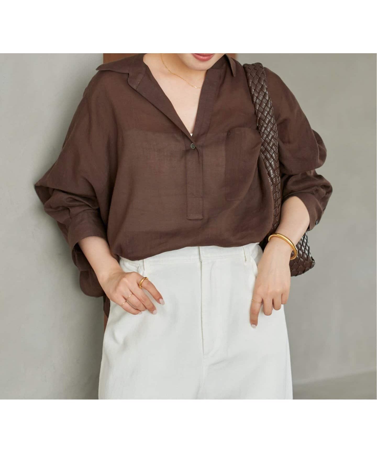 【プラージュ/Plage】のRAMIE LYOCELL LOOSE シャツ インテリア・キッズ・メンズ・レディースファッション・服の通販 founy(ファニー) 　ファッション　Fashion　レディースファッション　Fashion for Women　トップス・カットソー　Cut & Sew Tops　シャツ・ブラウス・オフィスカジュアル　Elegant Blouses & Button-Ups　インナー　Innerwear　エアリー　Airy Texture　スリーブ　Sleeve, Long Sleeve / Short Sleeve　デコルテ　Décolleté, Neckline　夏　Summer　春　Spring　S/S・春夏　SS, Spring/Summer, Warm Season　ブラウン|ID: prp329100004609284 ipo3291000000033390183