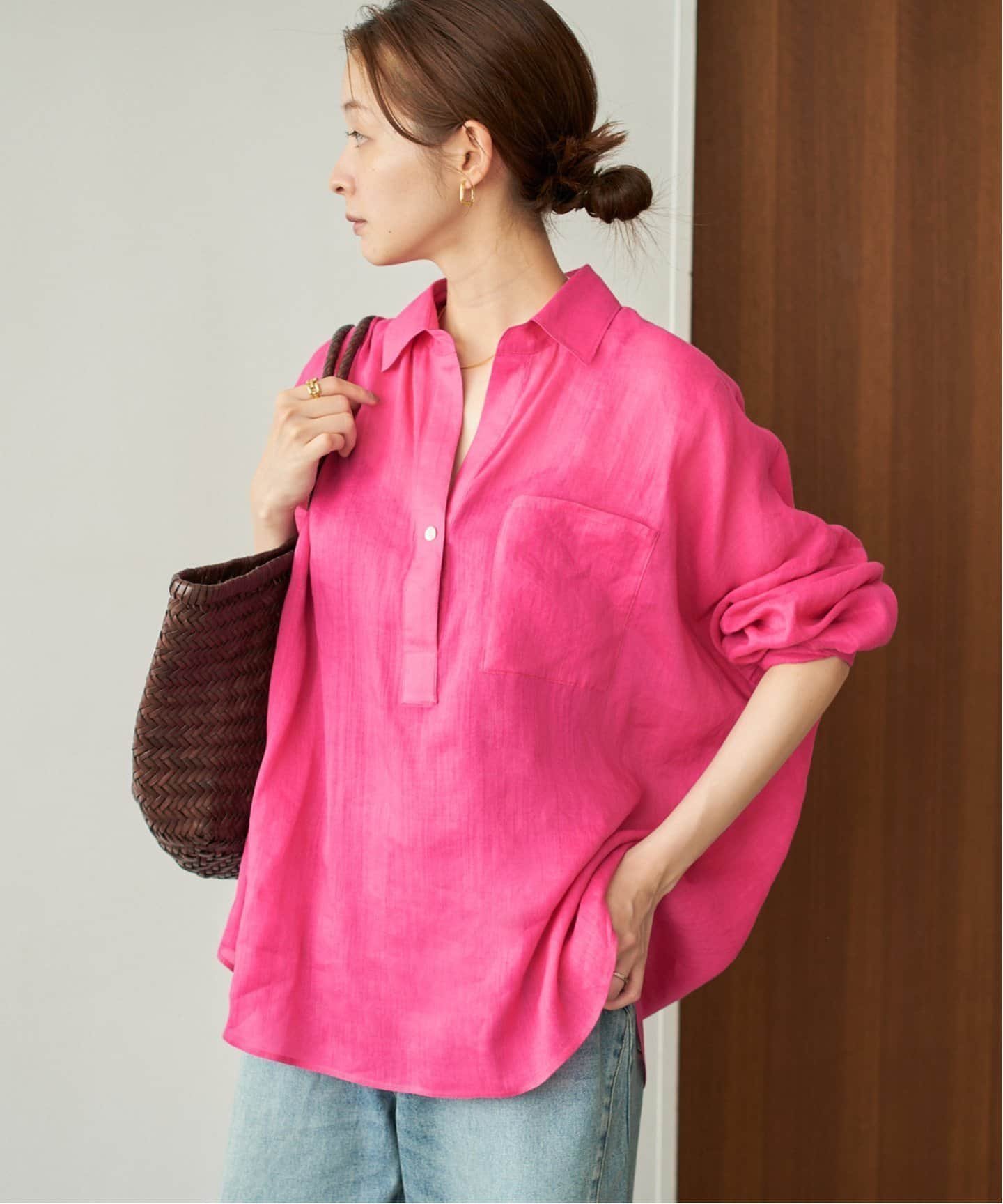【プラージュ/Plage】のRAMIE LYOCELL LOOSE シャツ インテリア・キッズ・メンズ・レディースファッション・服の通販 founy(ファニー) 　ファッション　Fashion　レディースファッション　Fashion for Women　トップス・カットソー　Cut & Sew Tops　シャツ・ブラウス・オフィスカジュアル　Elegant Blouses & Button-Ups　インナー　Innerwear　エアリー　Airy Texture　スリーブ　Sleeve, Long Sleeve / Short Sleeve　デコルテ　Décolleté, Neckline　夏　Summer　春　Spring　S/S・春夏　SS, Spring/Summer, Warm Season　ピンク A|ID: prp329100004609284 ipo3291000000033390184
