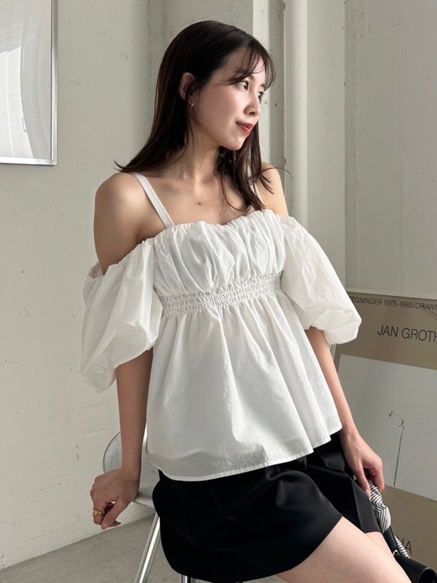 【フレイ アイディー/FRAY I.D】の4wayペプラムブラウス 人気、トレンドファッション・服の通販 founy(ファニー) 　ファッション　Fashion　レディースファッション　Fashion for Women　トップス・カットソー　Cut & Sew Tops　シャツ・ブラウス・オフィスカジュアル　Elegant Blouses & Button-Ups　キャミソール　Camisole, Spaghetti Strap Top　シャーリング　Shirring, Ruched　タイプライター　Typewriter Fabric, Crisp Cotton　タフタ　Taffeta, Structured Fabric　デコルテ　Décolleté, Neckline　ペプラム　Peplum, Flared Hem　 other-1|ID: prp329100004609288 ipo3291000000032969491